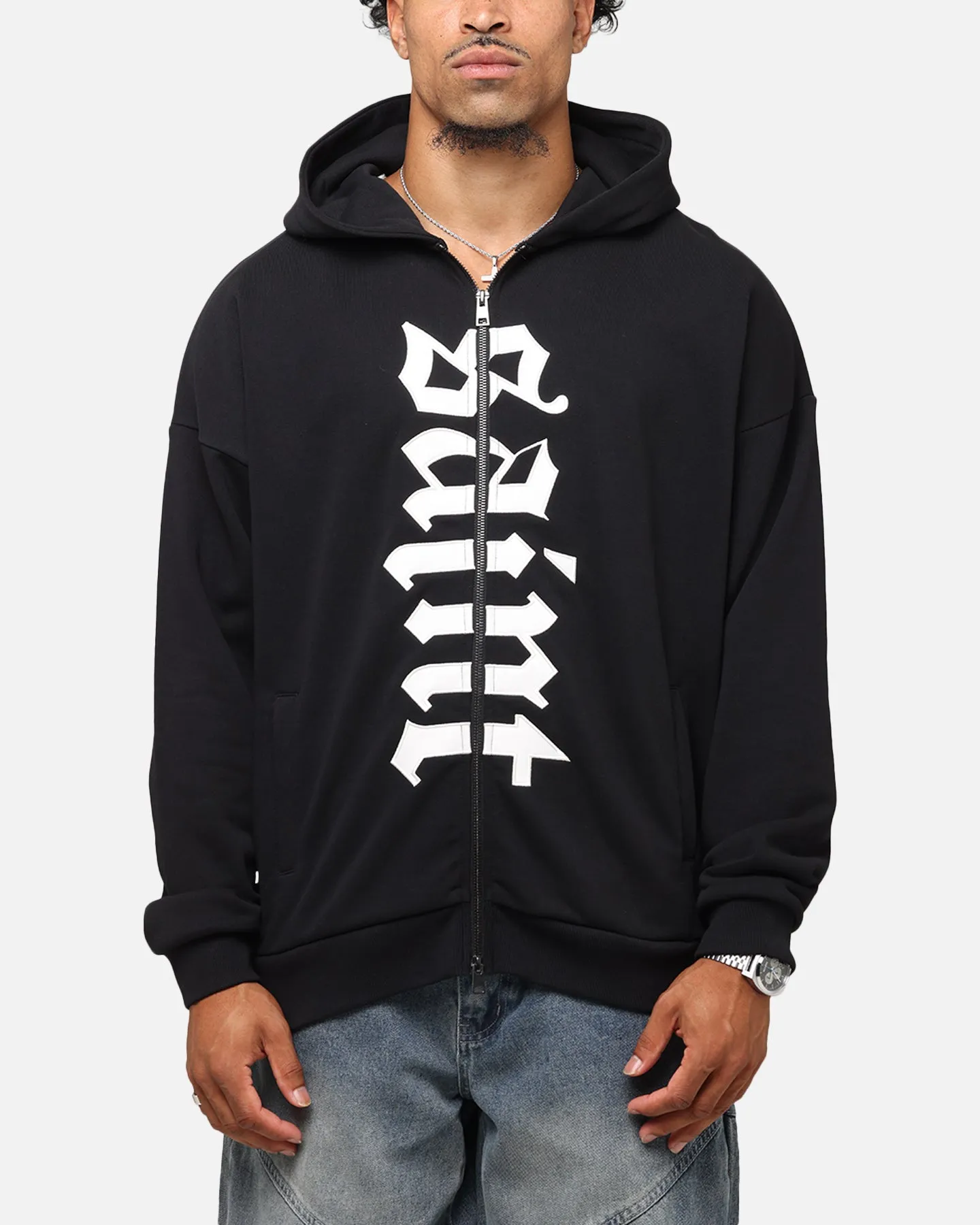 Weight Distribution System Saint Morta Gothic Distressed Zip Hoodie Black