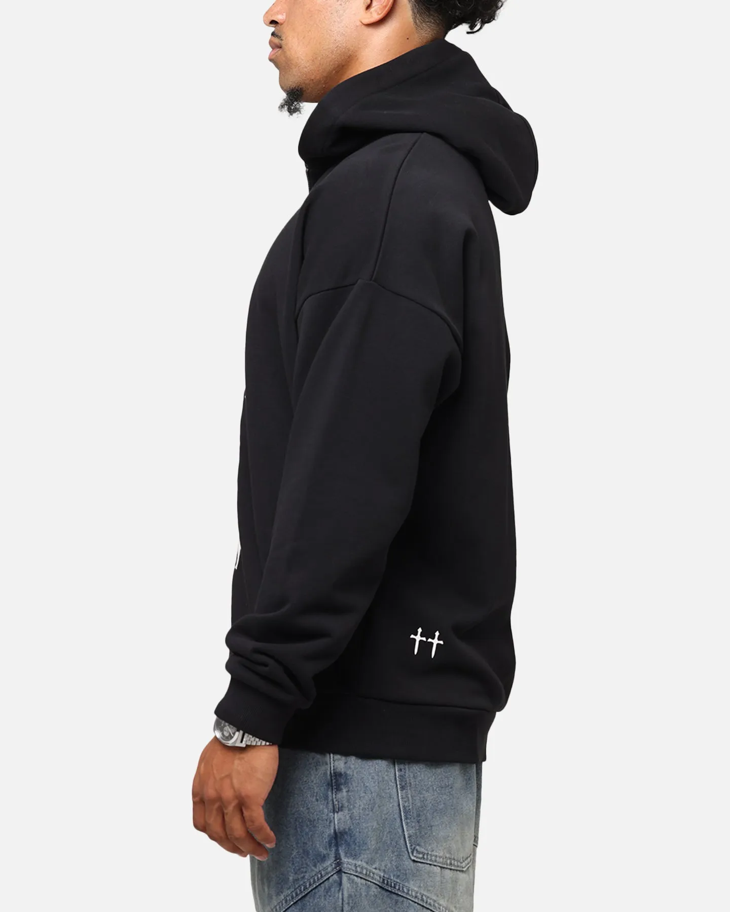 Weekend Ready Grant Saint Morta Gothic Distressed Zip Hoodie Black