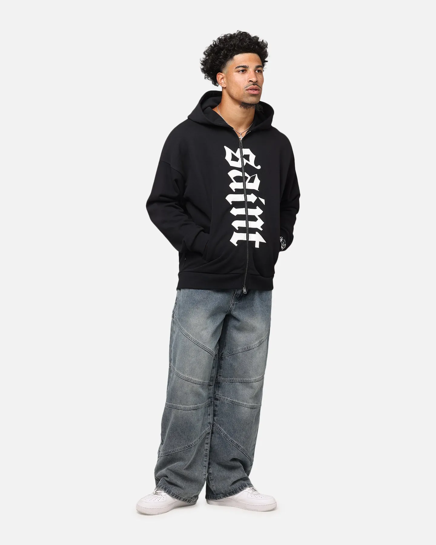 Contacts coastal Saint Morta Gothic Distressed Zip Hoodie Black