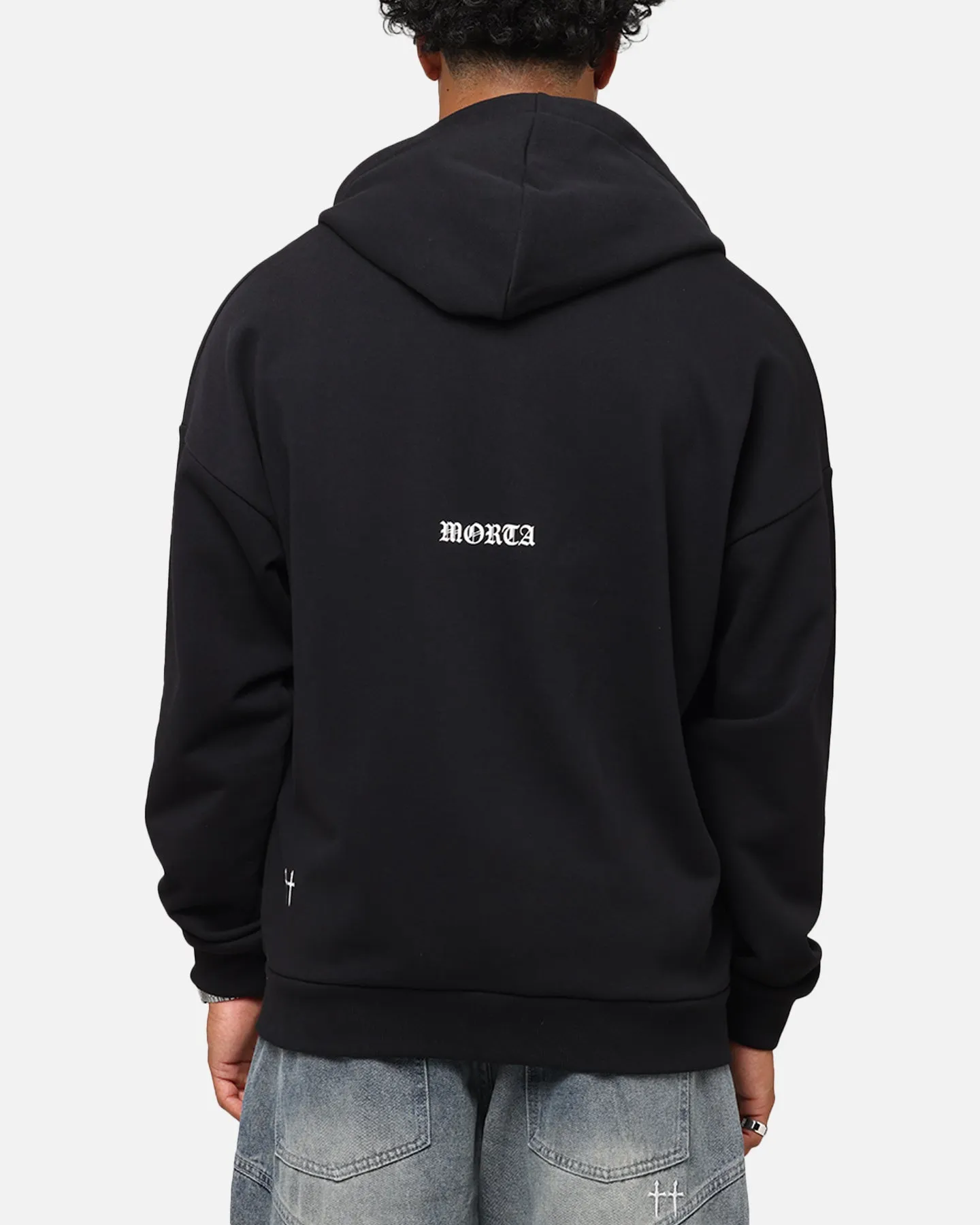 Saint Morta Gothic Distressed Zip Hoodie Black HighNeck