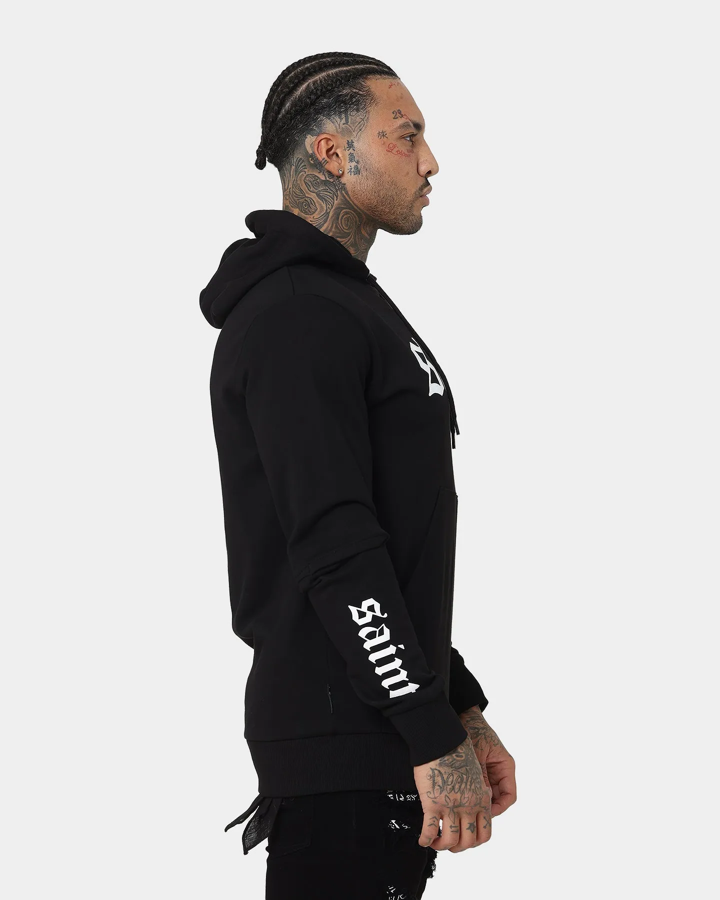 V-Neck Reinforced Elbow Patches Saint Morta Gothica New Age Hoodie Black/White