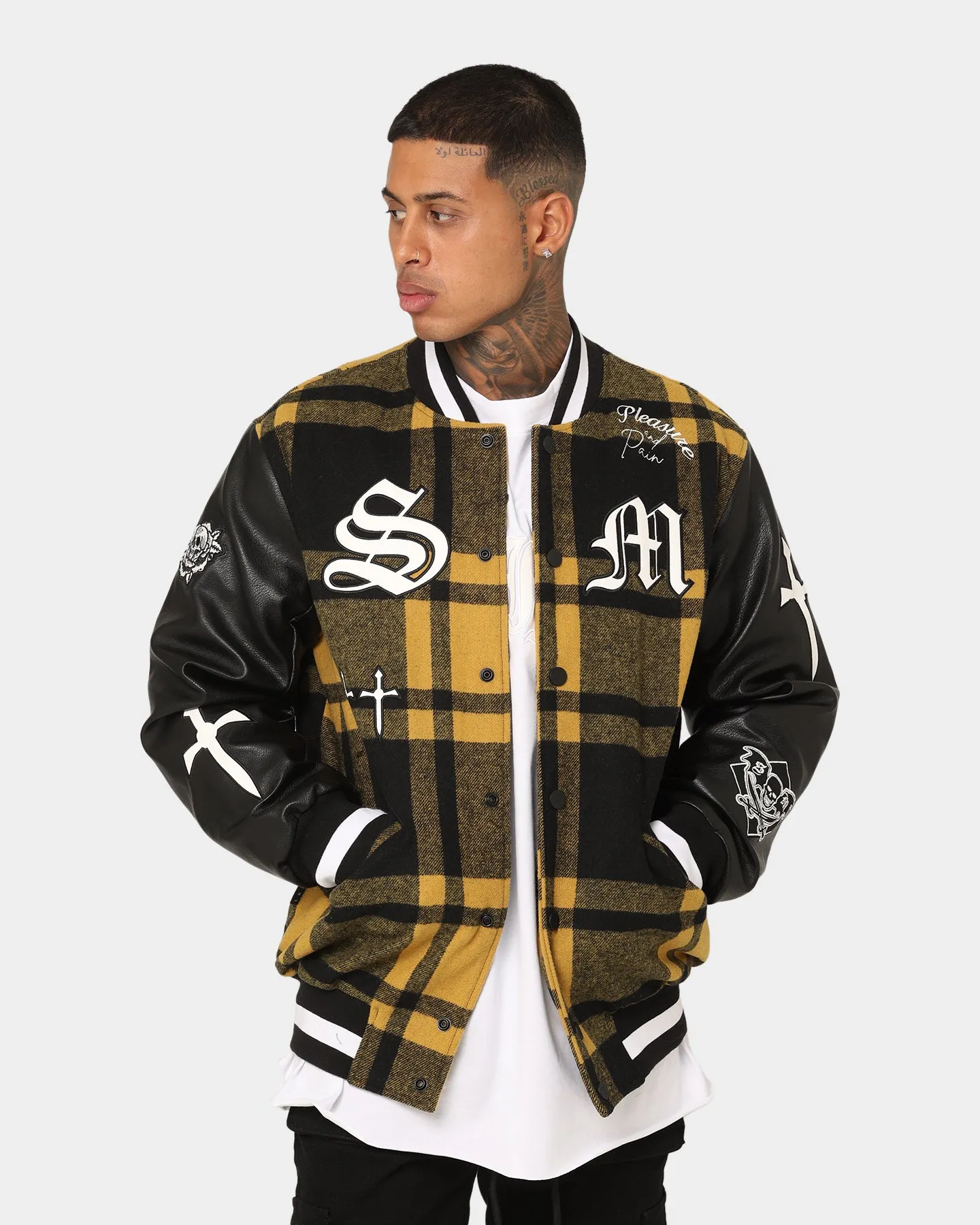 back - to - school musicians Saint Morta Graveyard Plaid Varsity Jacket Black/Yellow
