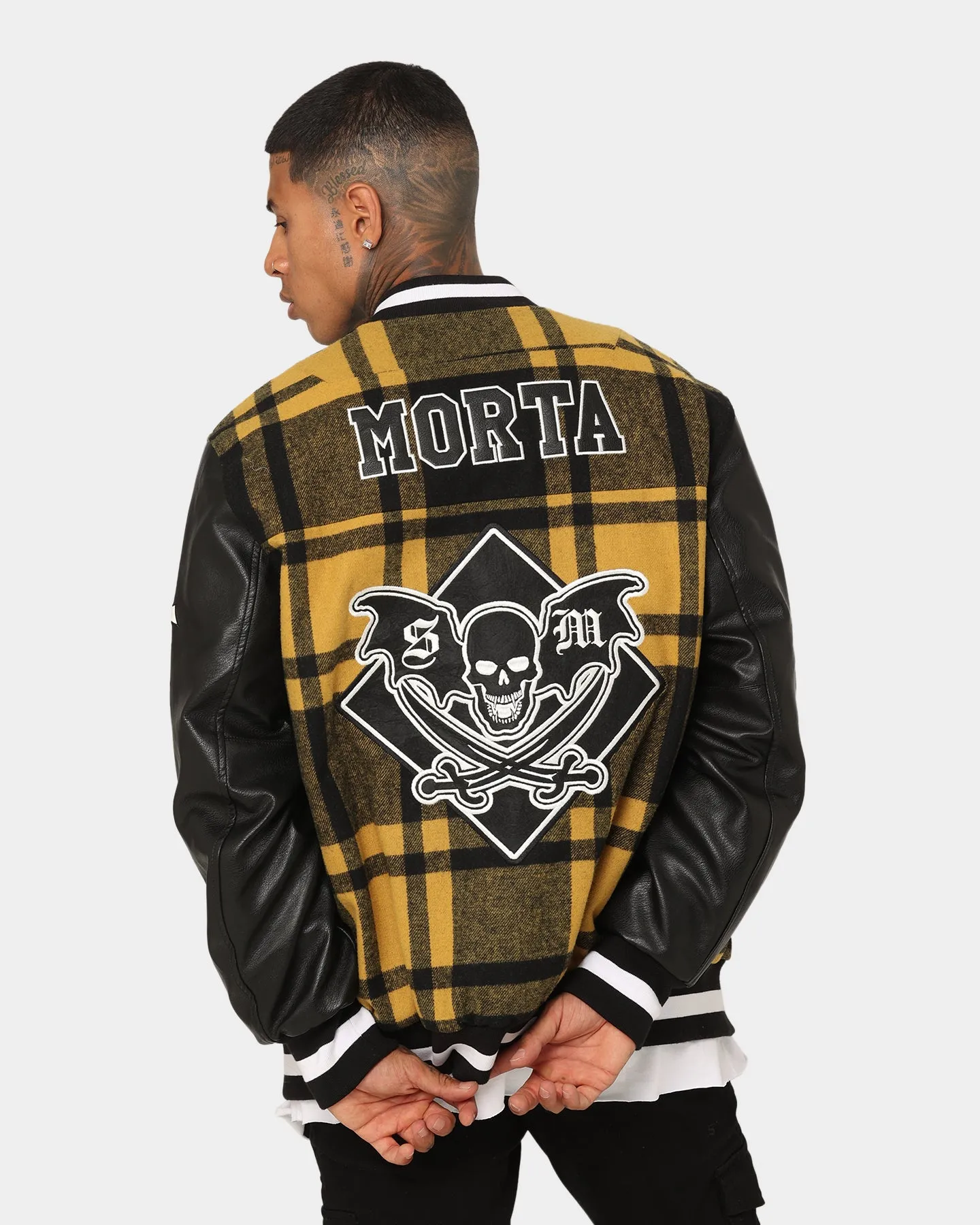 YKK Zipper Saint Morta Graveyard Plaid Varsity Jacket Black/Yellow