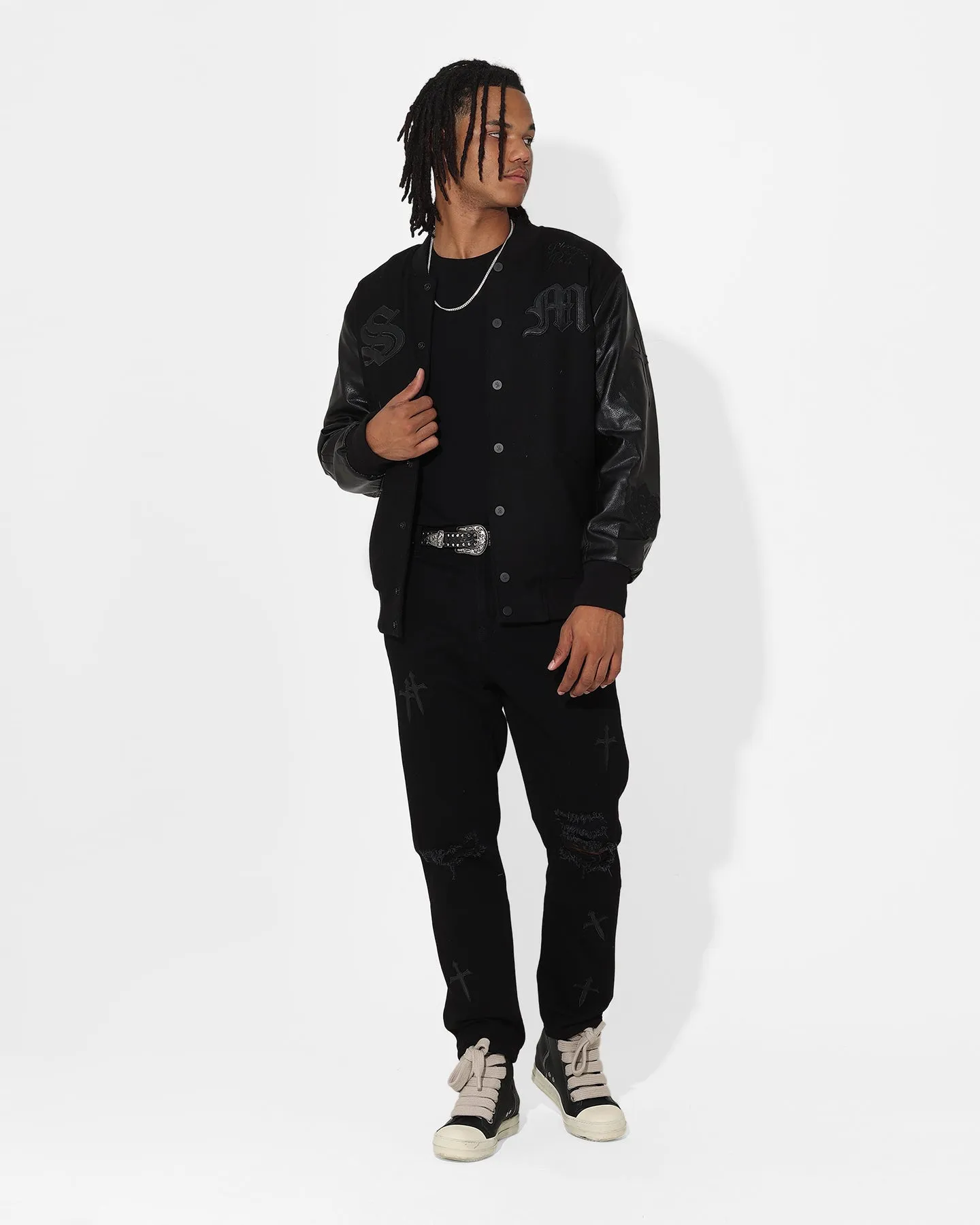 Recycled Polyester Modern Tailoring Saint Morta Graveyard Varsity Jacket Black/Black