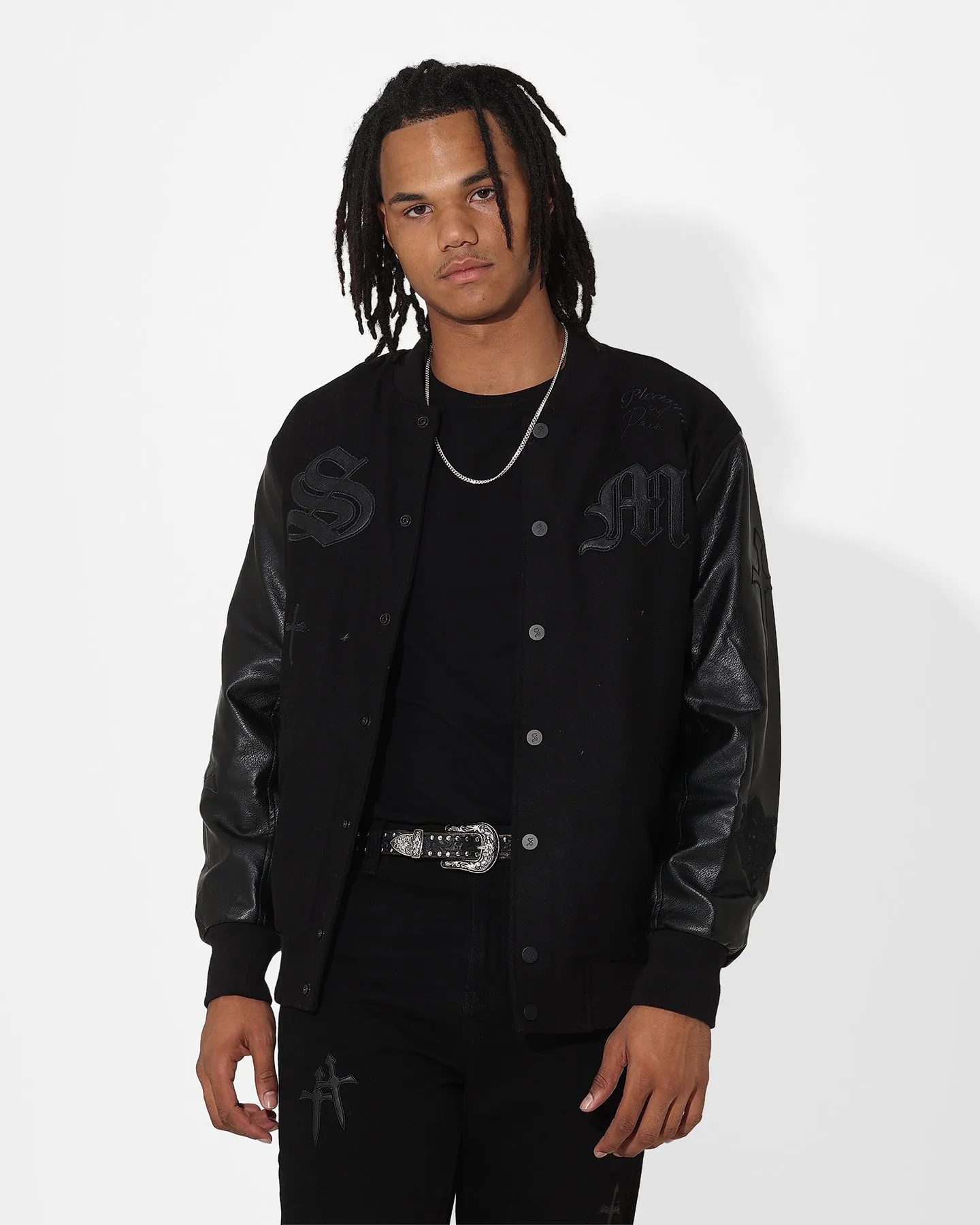 suitable for formal meetings Saint Morta Graveyard Varsity Jacket Black/Black