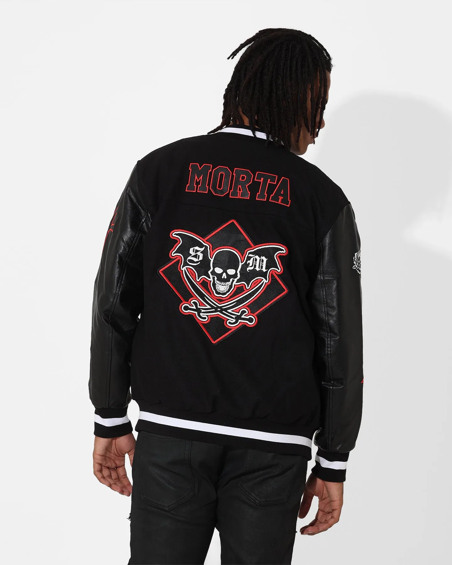 Booking Multi Pocket Configuration Saint Morta Graveyard Varsity Jacket Black/Red/White