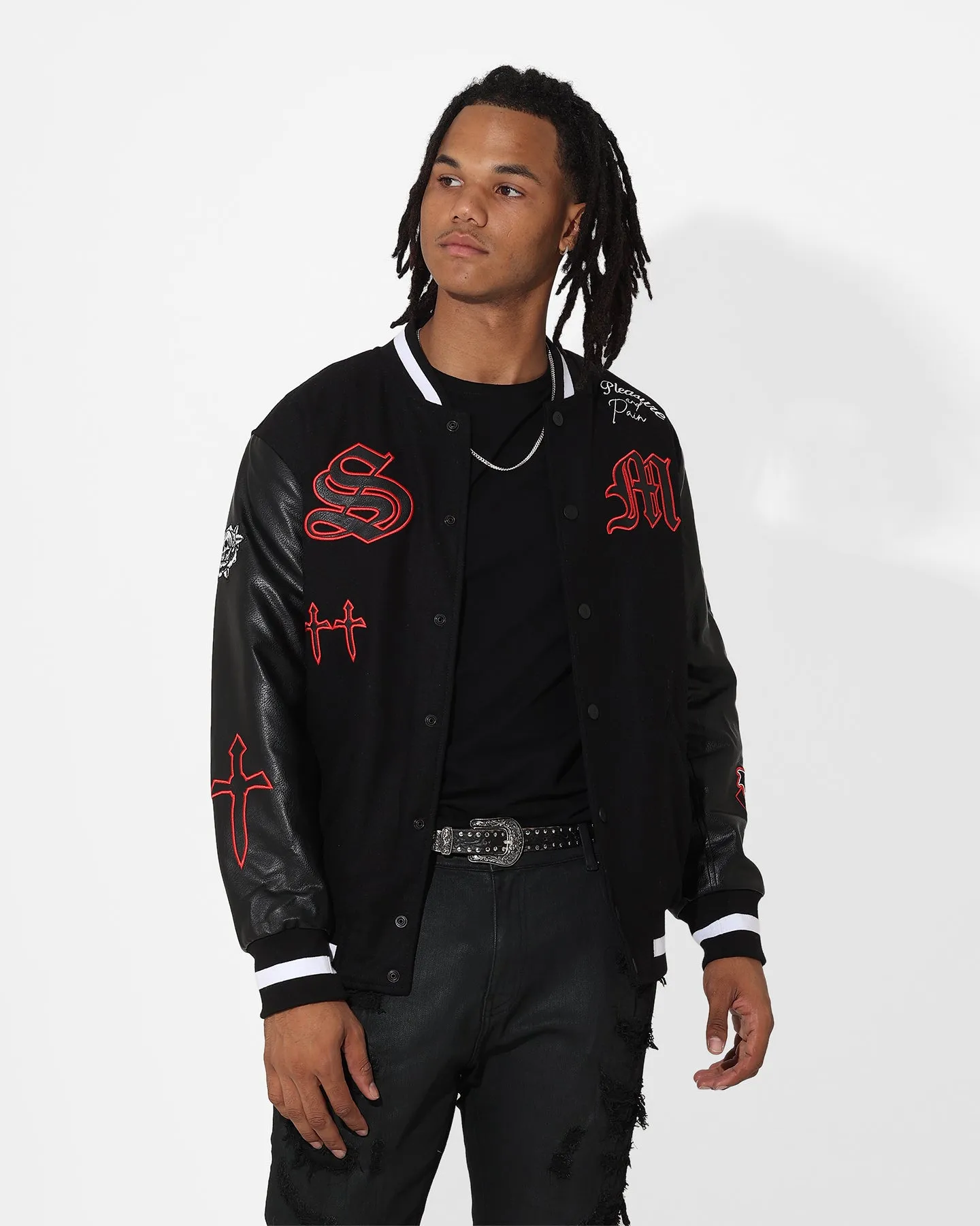 Red Cruise Saint Morta Graveyard Varsity Jacket Black/Red/White