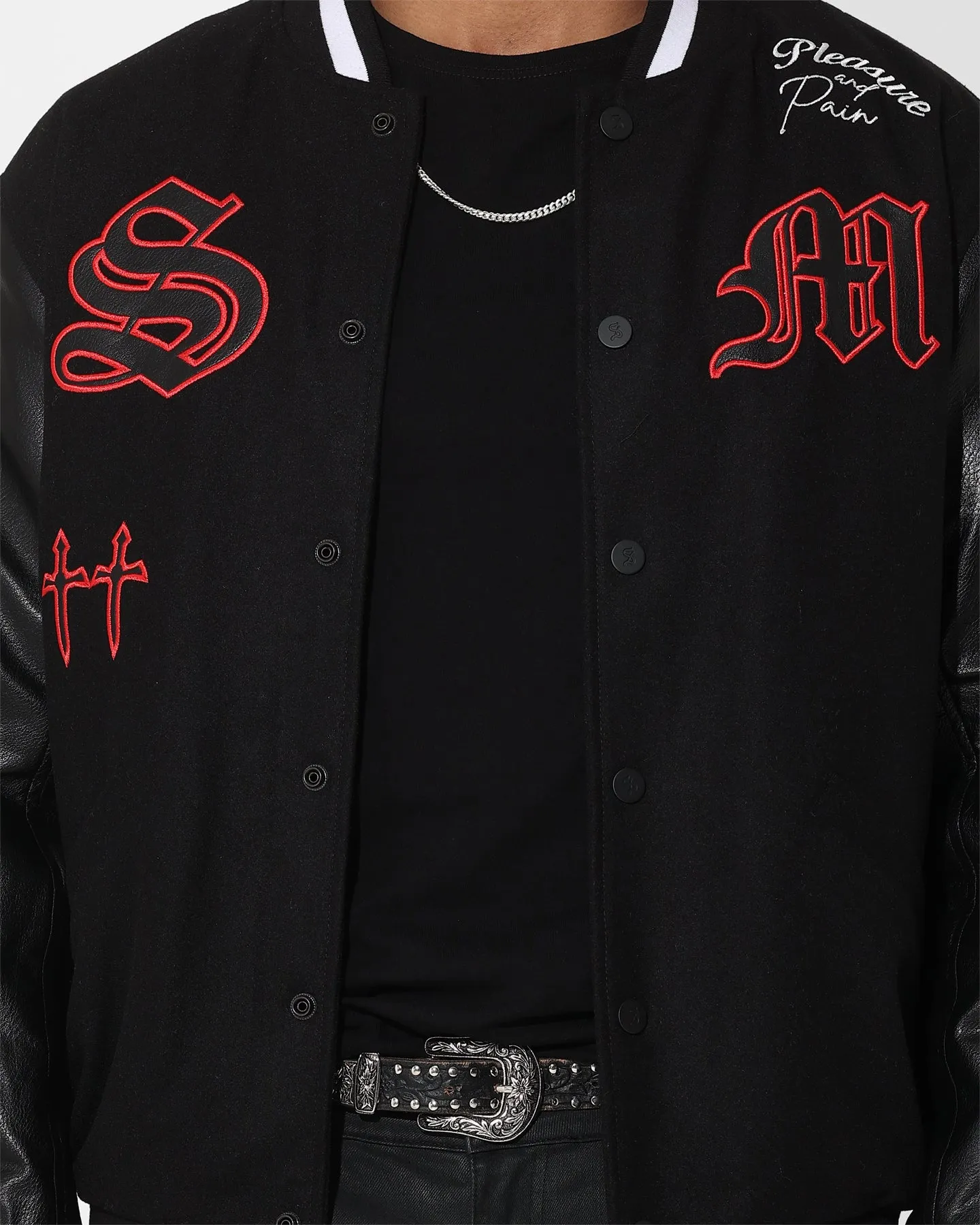 Saint Morta Graveyard Varsity Jacket Black/Red/White StretchMaterial
