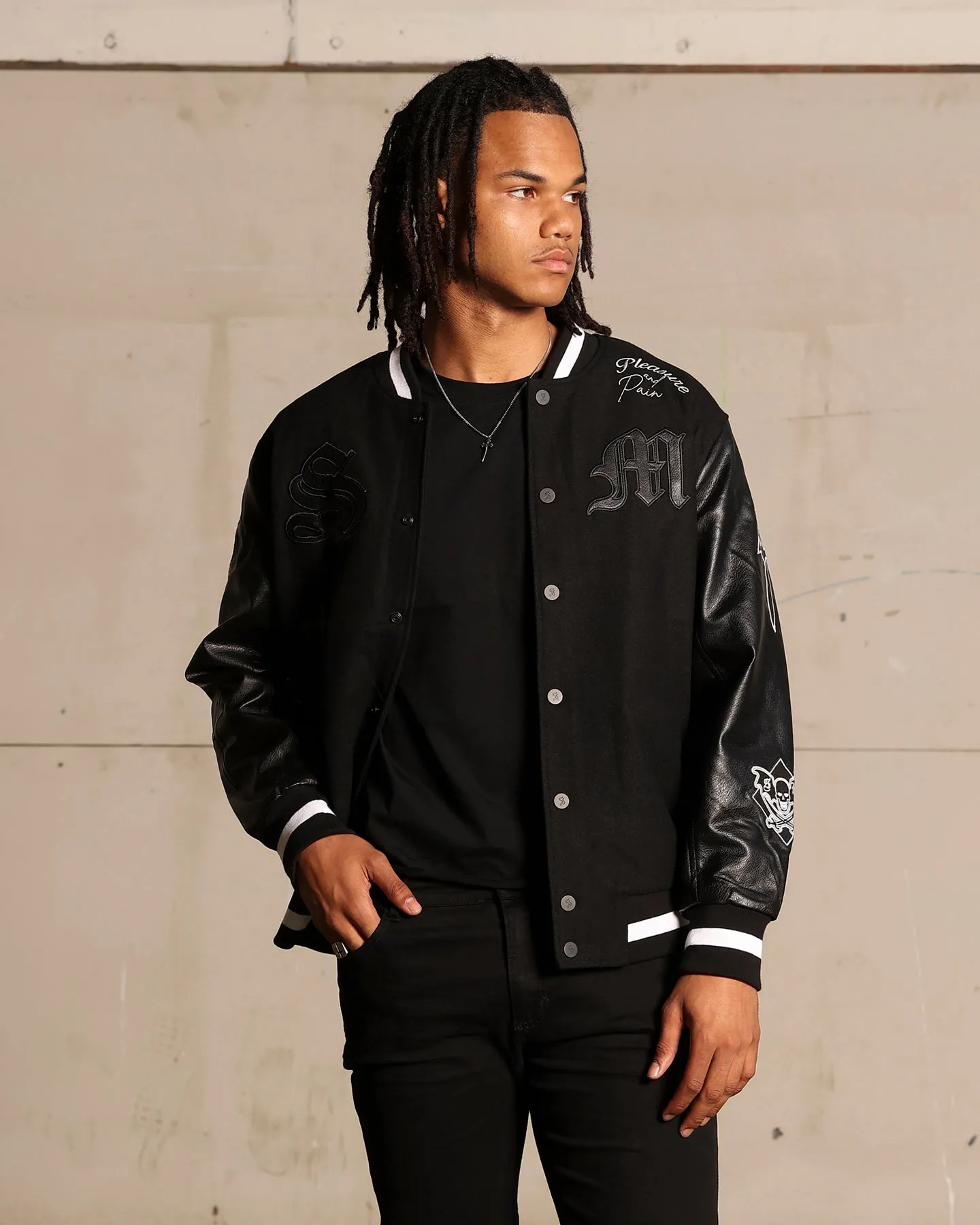 Saint Morta Graveyard Varsity Jacket Black/White Durable Outerwear