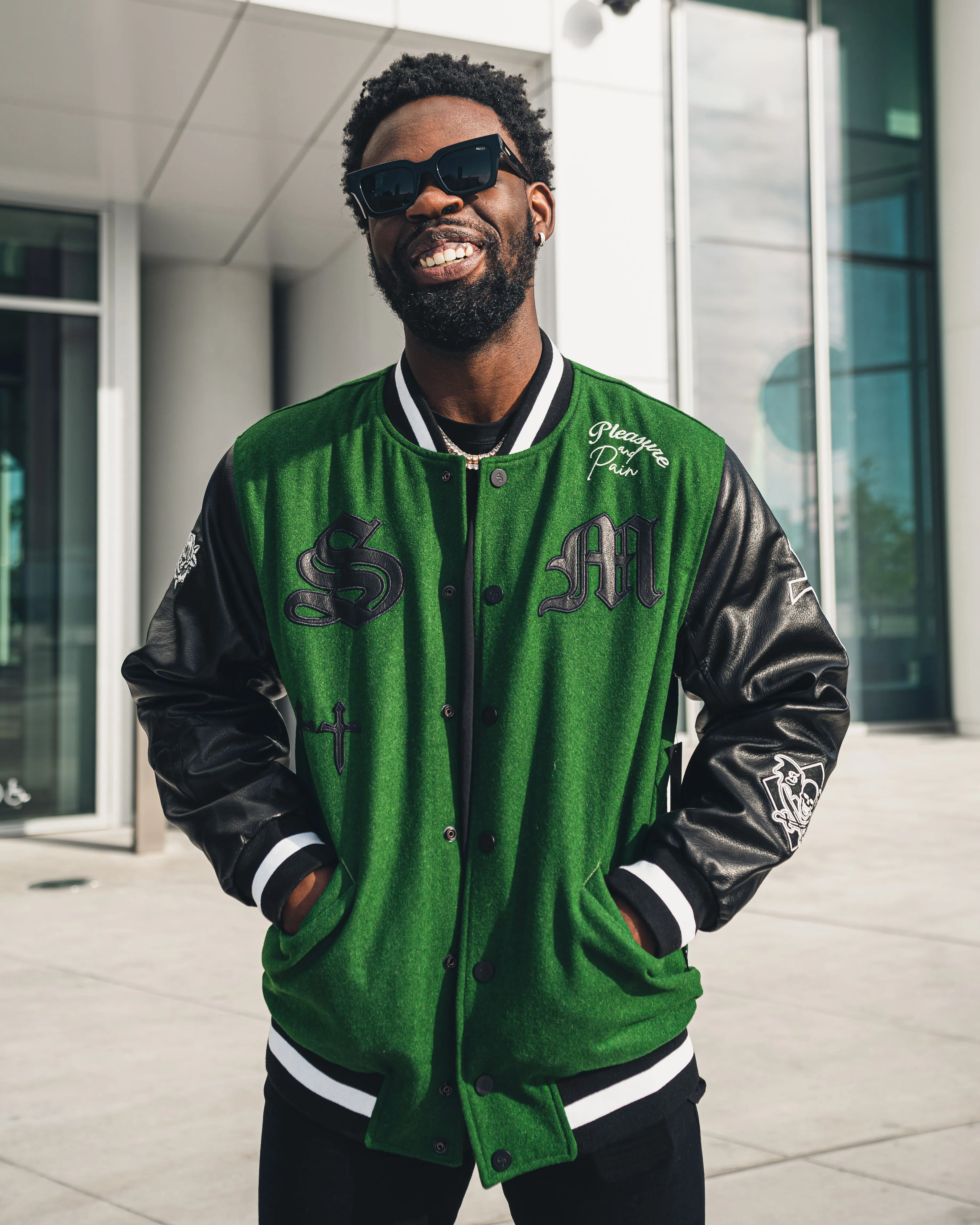 Saint Morta Graveyard Varsity Jacket Dark Green/Black Network Trail Style