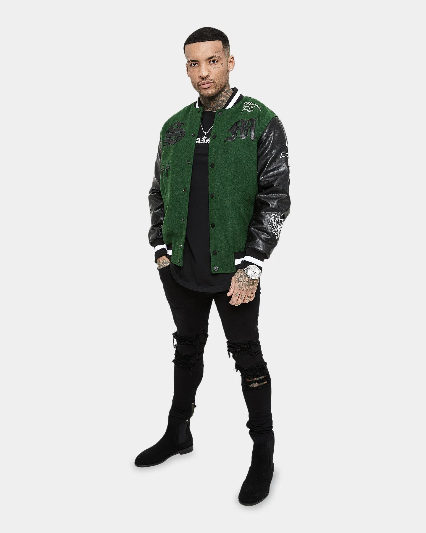 painters Eco - friendly Saint Morta Graveyard Varsity Jacket Dark Green/Black