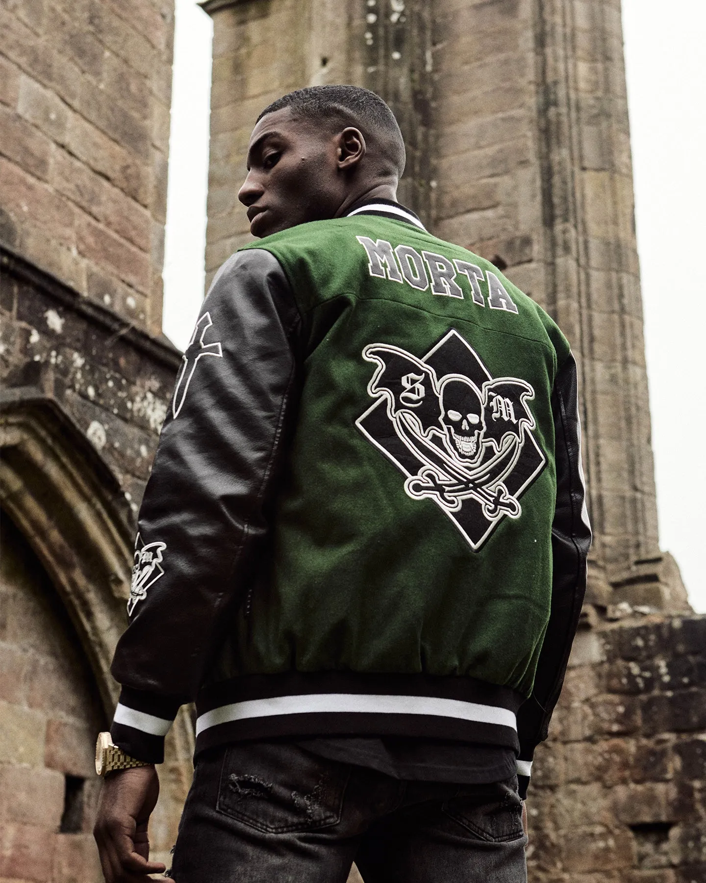 Saint Morta Graveyard Varsity Jacket Dark Green/Black Storm Fit Conditioner