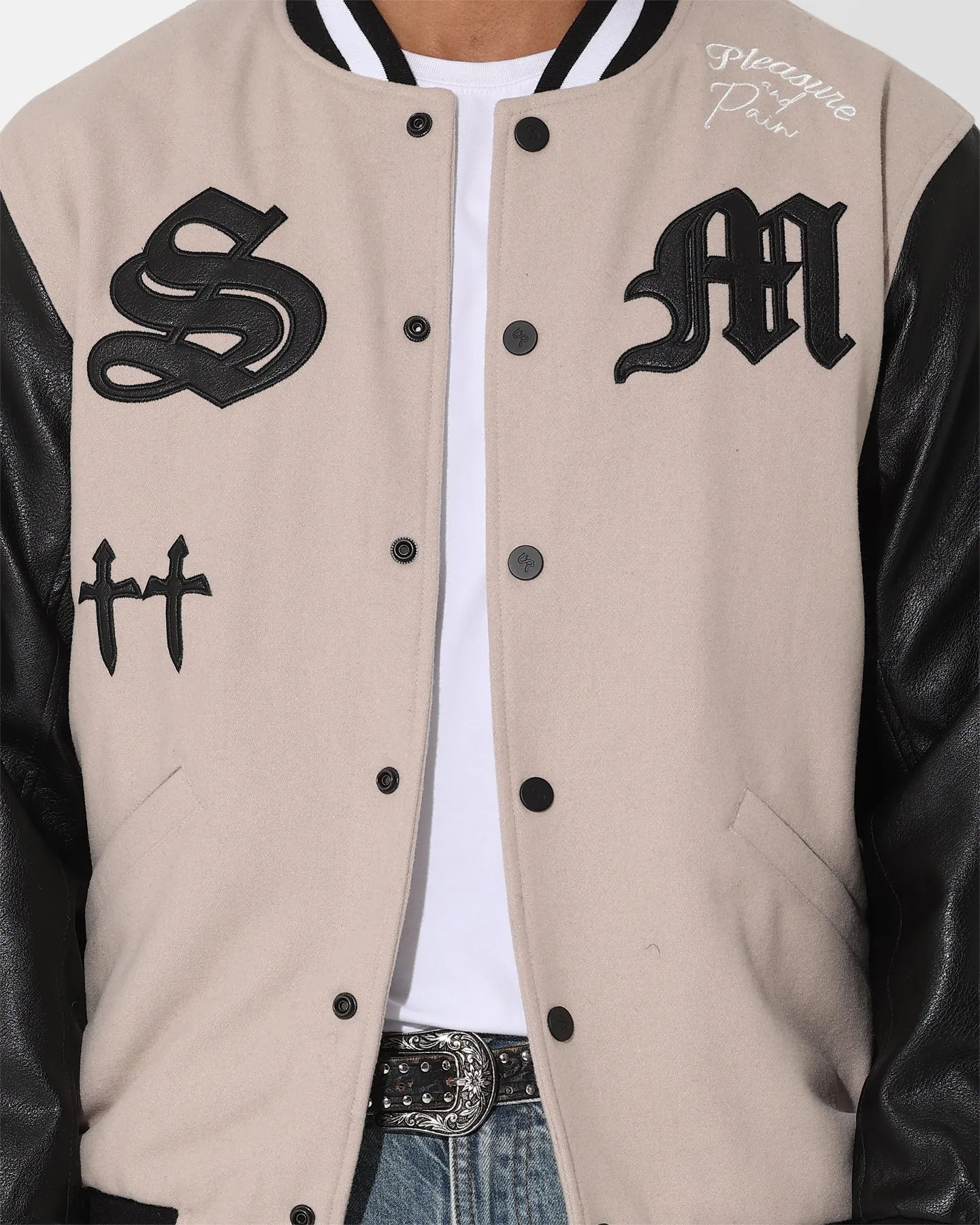Stretchable Material Saint Morta Graveyard Varsity Jacket Stone/Black