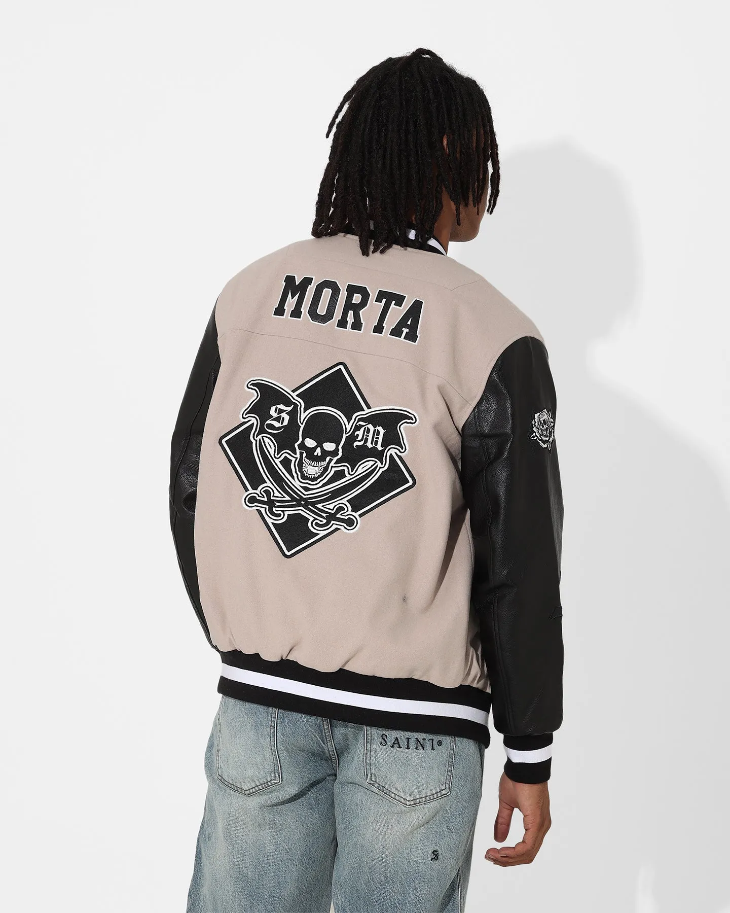 Saint Morta Graveyard Varsity Jacket Stone/Black High Density Weave