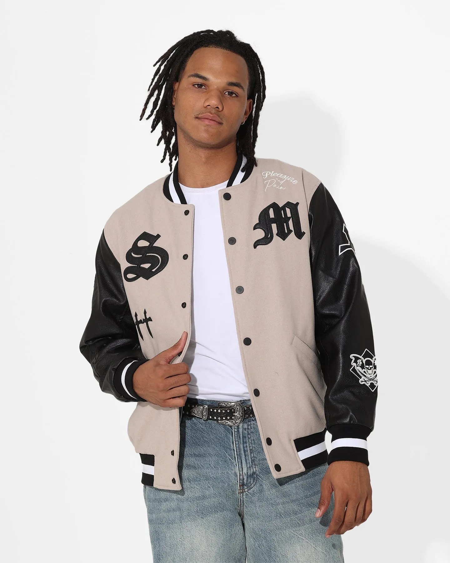 Plain Saint Morta Graveyard Varsity Jacket Stone/Black