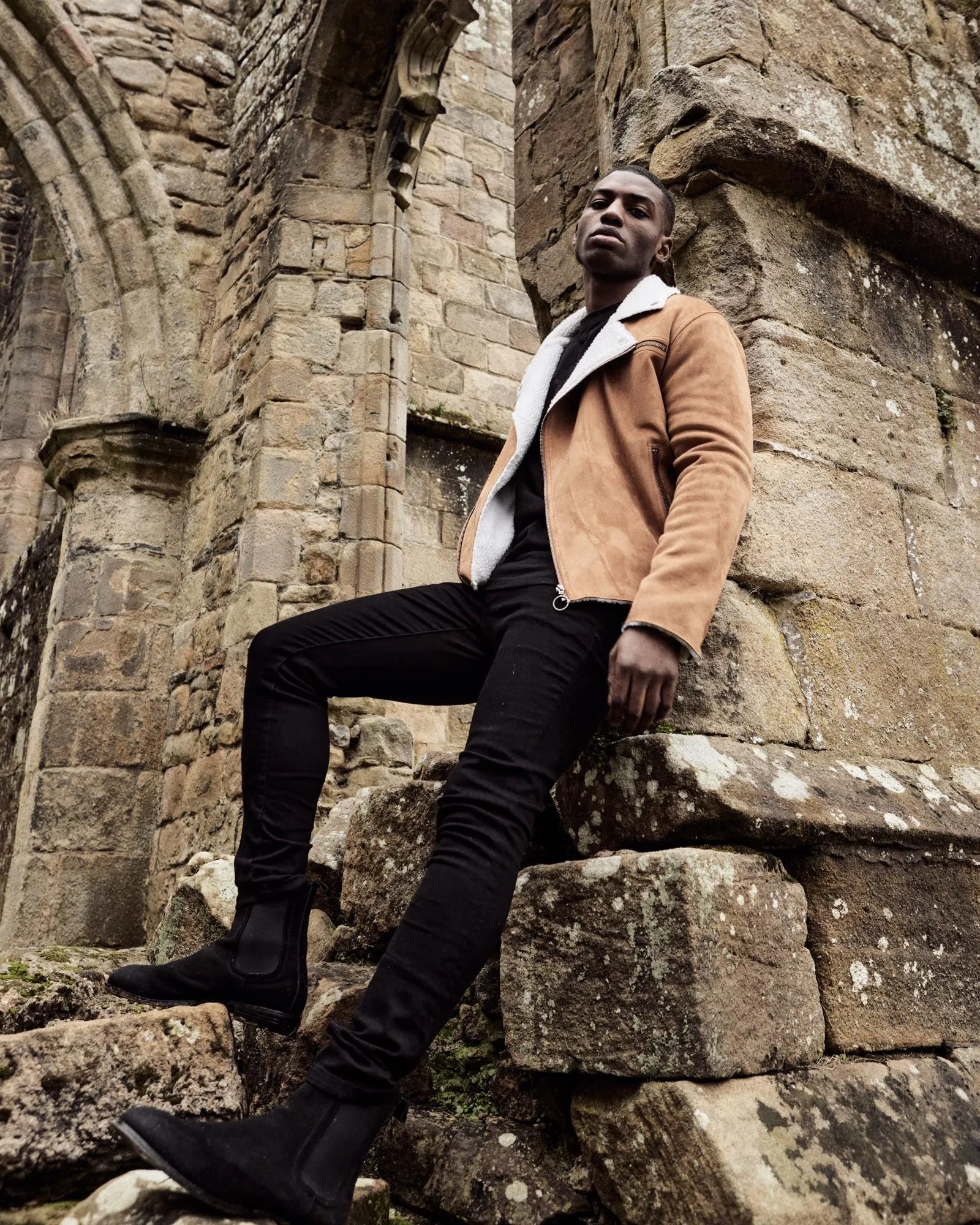 Saint Morta Imperial Sherpa Biker Jacket Tan/Cream Gel