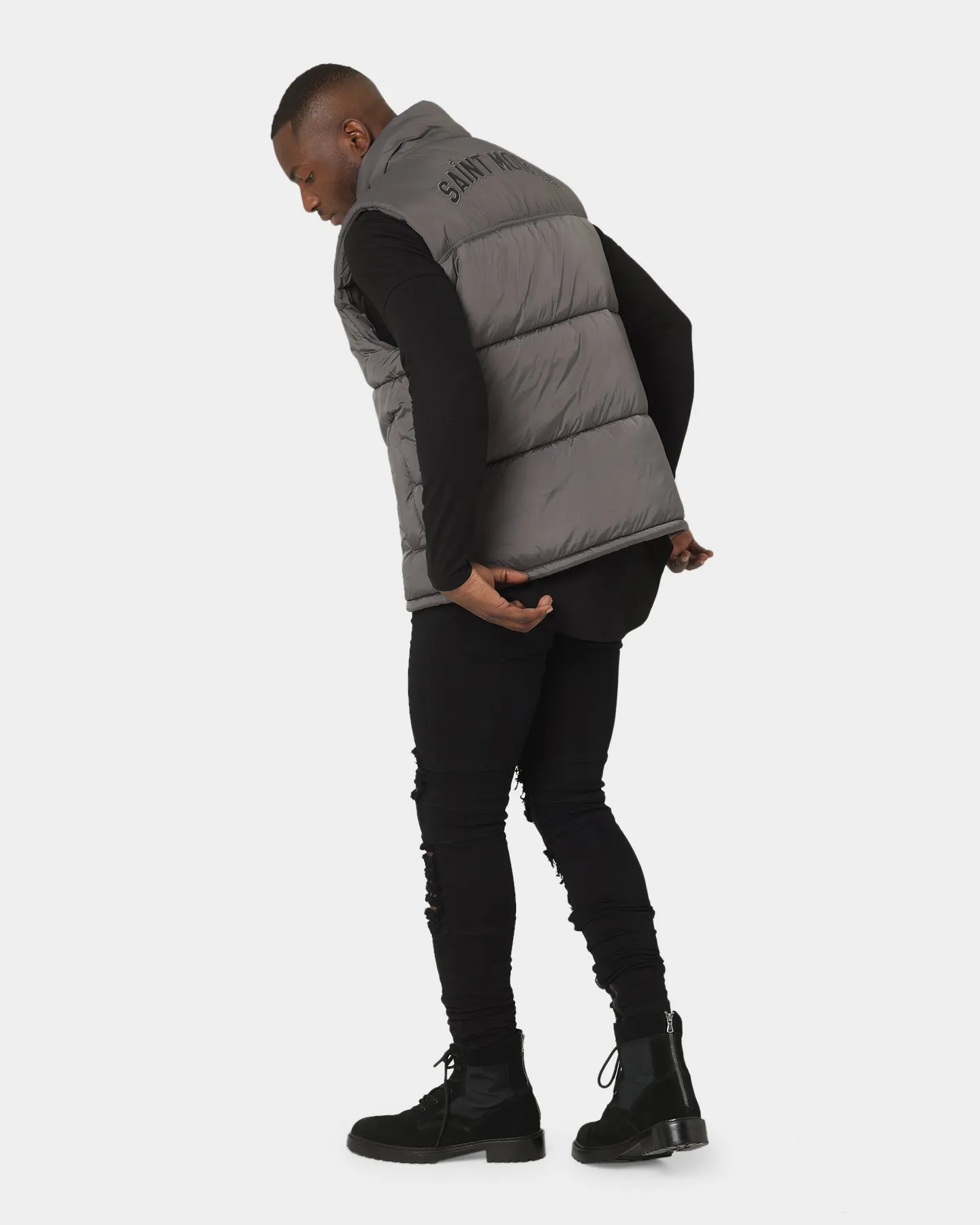Saint Morta Kingdom Puffer Vest Dark Grey Yellow