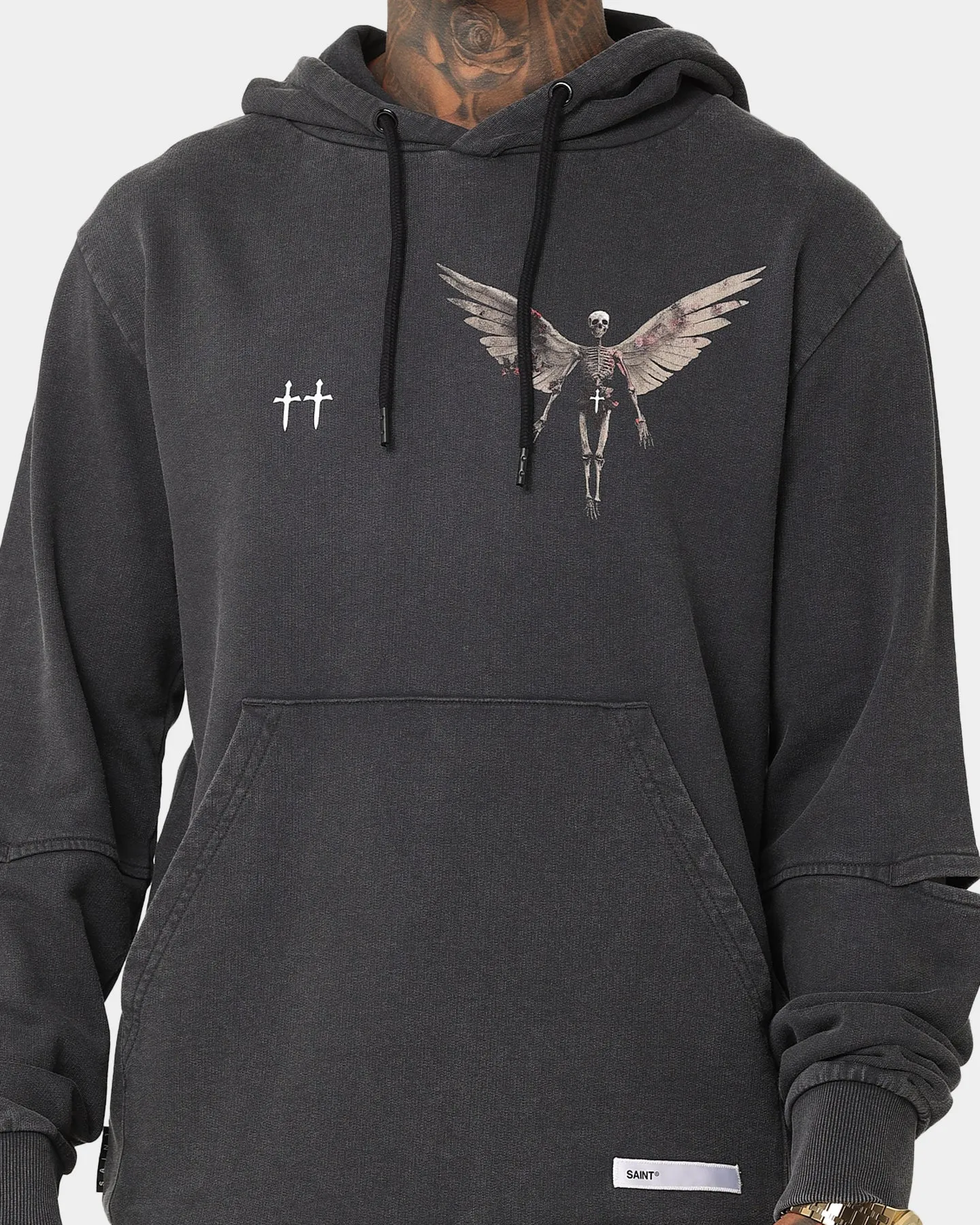 Saint Morta Momento Mori New Age Hoodie Vintage Black Odor Control Fabric PreShrunk Cotton Blend