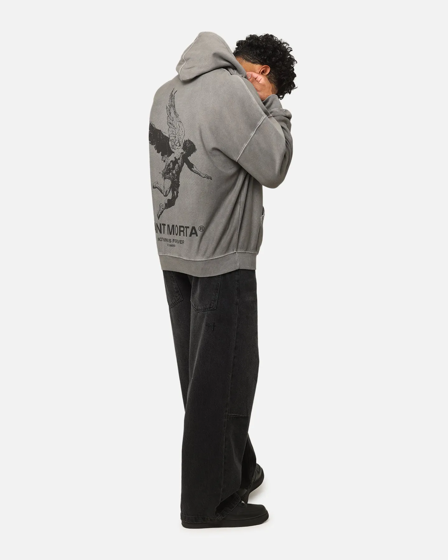 Saint Morta Nothing Is Forever Boxy Hoodie Washed Charcoal Non Irritating Lining Outdoor Adventure
