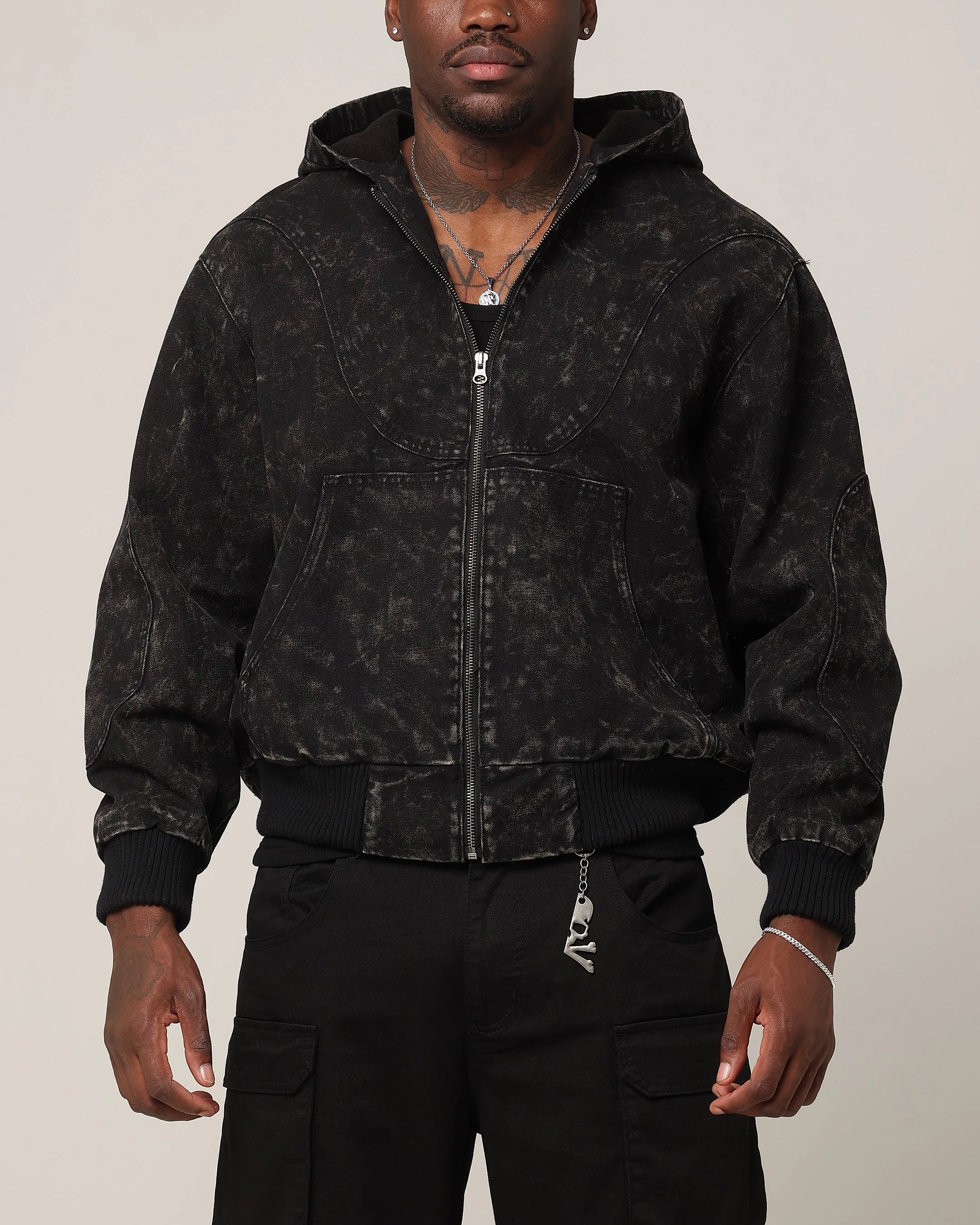 Saint Morta Onyx Workwear Jacket Black Wash White Dispute