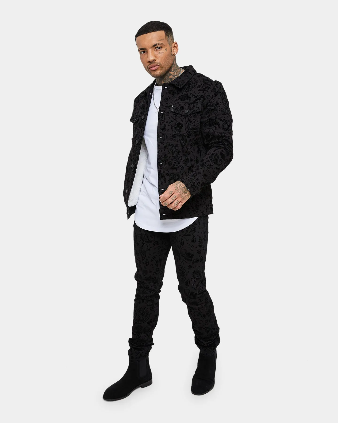 hunters Saint Morta Paisley Skulls Sherpa Jacket Black/Black