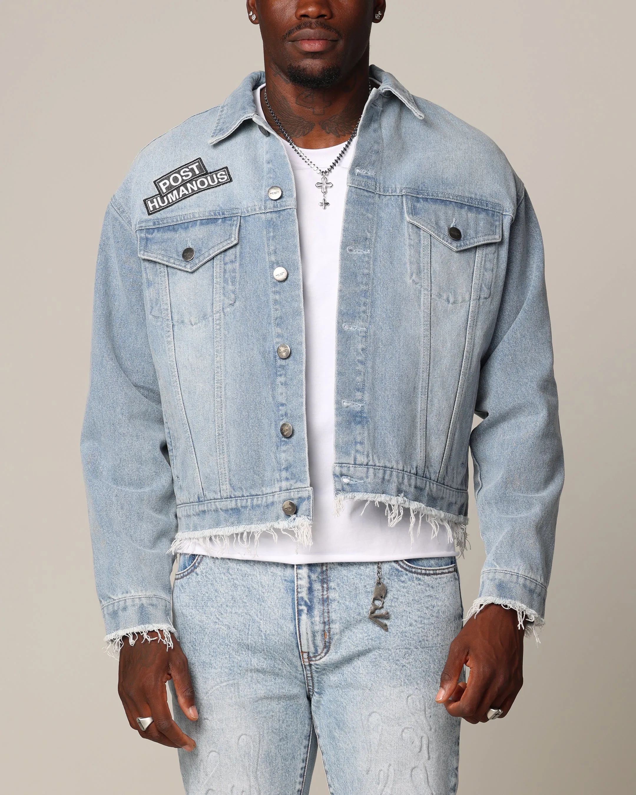 Saint Morta Post Humanous Denim Jacket Blue Wash AdjustableHood