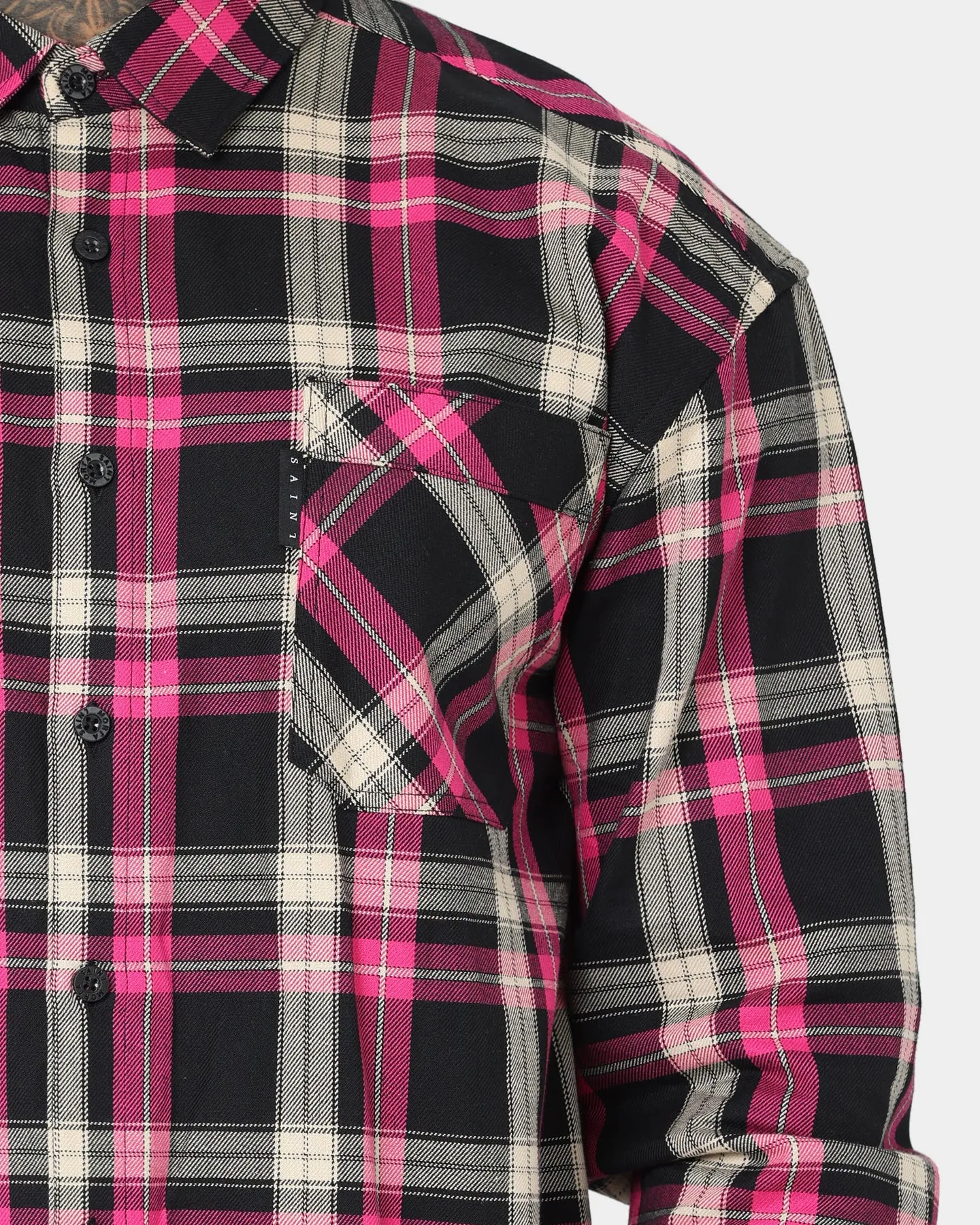 Breathable Lining Saint Morta Prima Long Sleeve Flannel Shirt Black/Pink