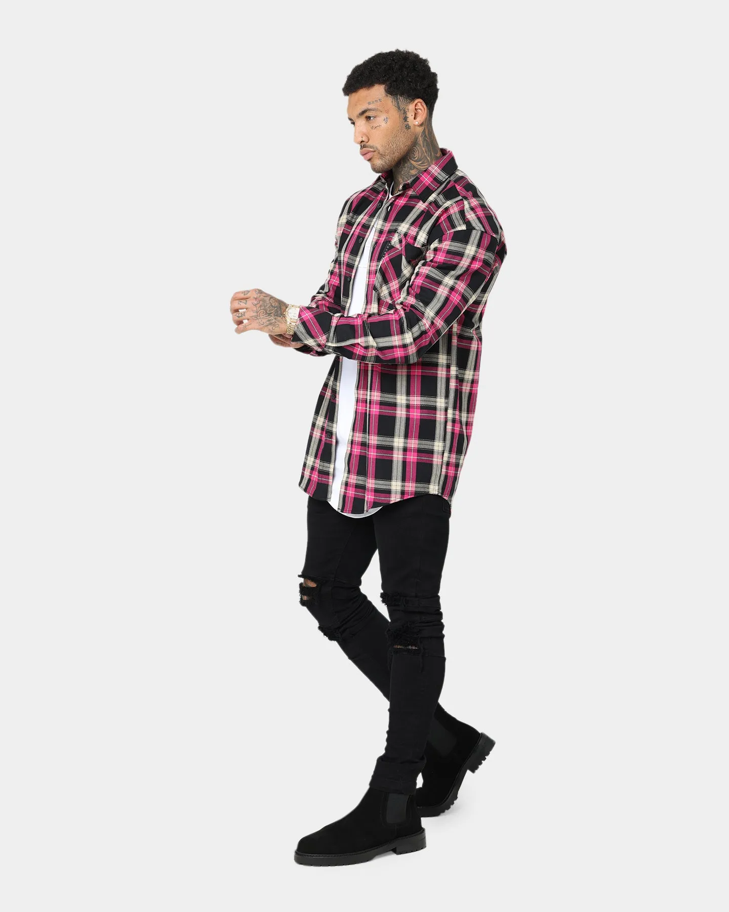 Determination Valentine's look Saint Morta Prima Long Sleeve Flannel Shirt Black/Pink