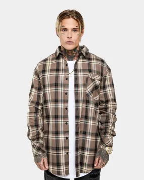 Saint Morta Prima Long Sleeve Flannel Shirt Brown Four Way Stretch