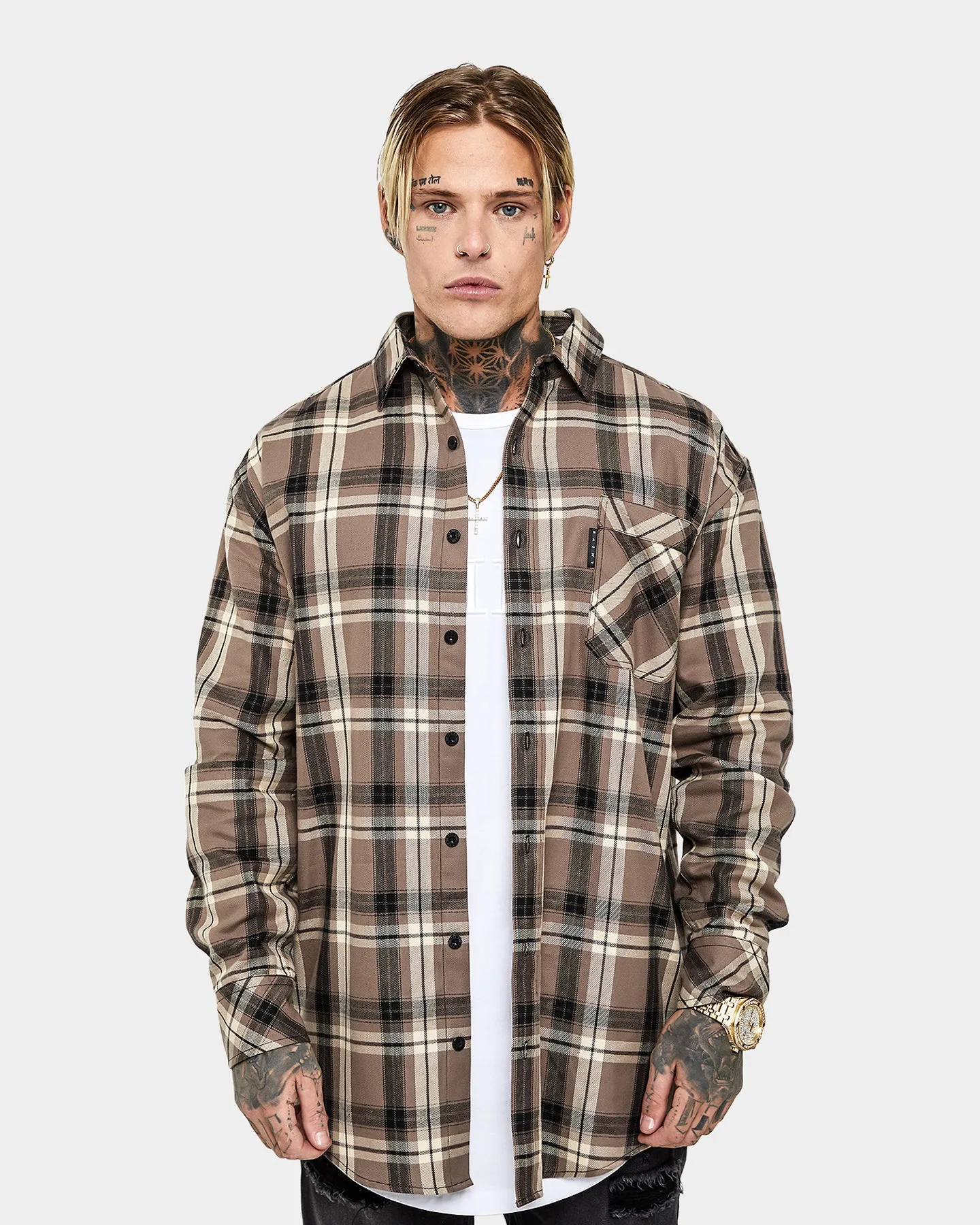 Saint Morta Prima Long Sleeve Flannel Shirt Brown Four Way Stretch
