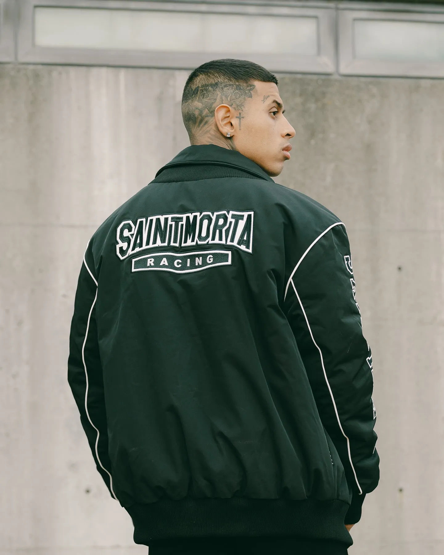 Reflective Piping Saint Morta Pro Racing Bomber Jacket Black
