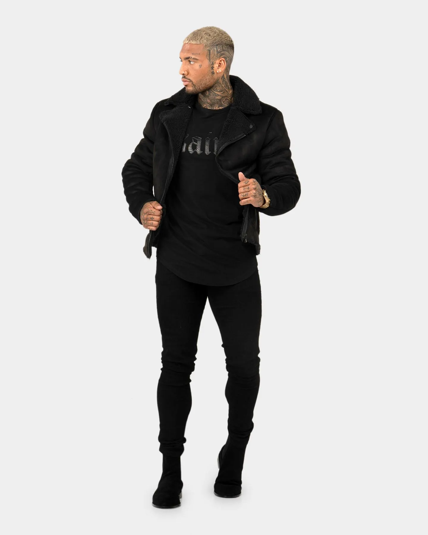 Saint Morta Renegade Sherpa Biker Jacket Black/Black Breathable Lining City Streets