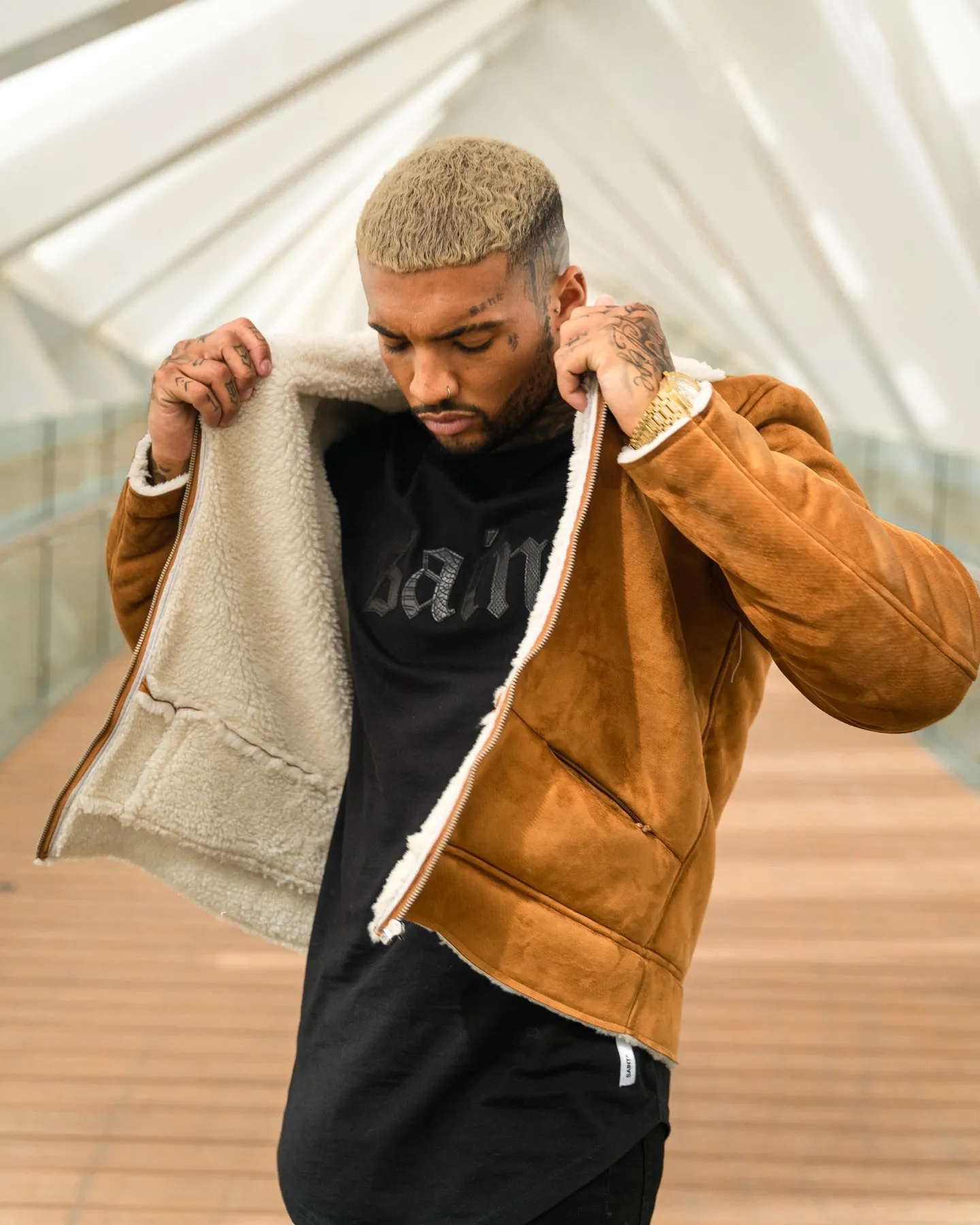 Saint Morta Renegade Sherpa Biker Jacket Tan/Cream Instance