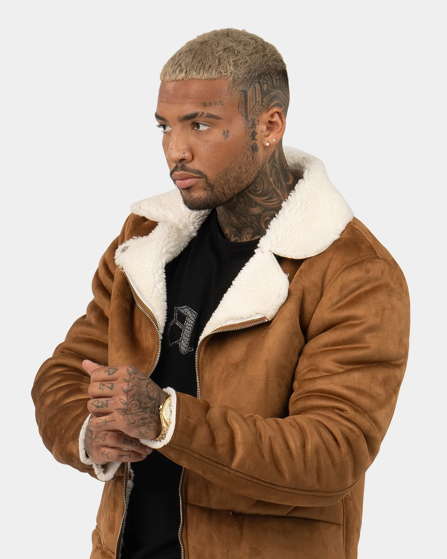 Saint Morta Renegade Sherpa Biker Jacket Tan/Cream astronauts Fitness