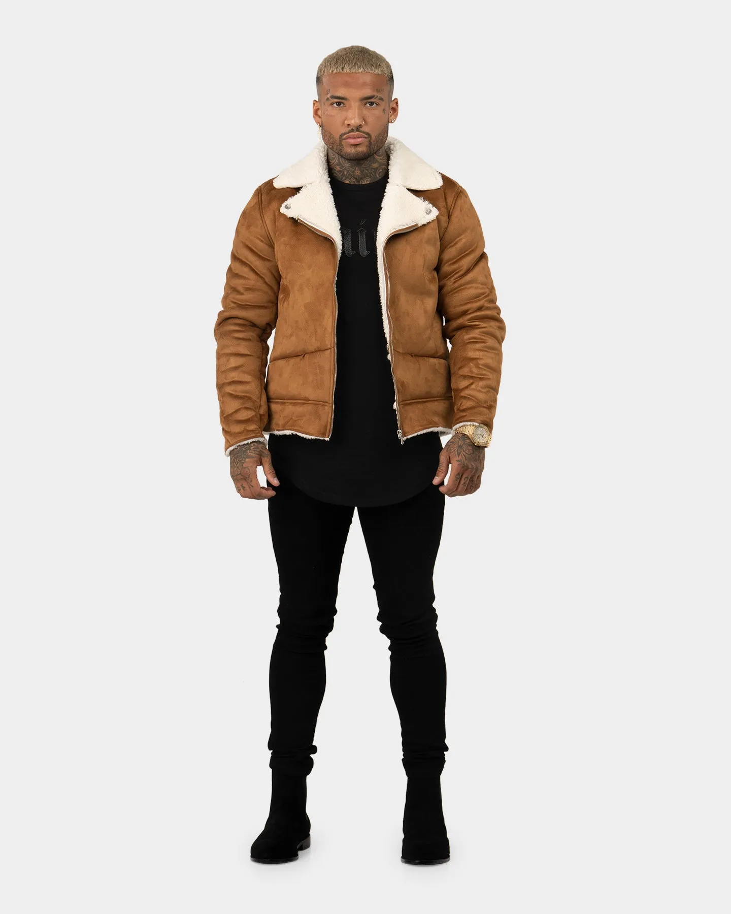 Snag Free Surface Saint Morta Renegade Sherpa Biker Jacket Tan/Cream