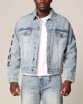 Gloves Action Saint Morta Rip Gothic Cutoff Denim Jacket Superwash Blue