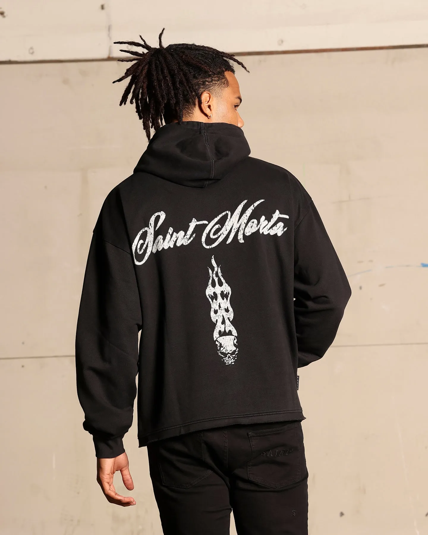 Saint Morta Roadhouse Boxy Hoodie Washed Black Daily Utility