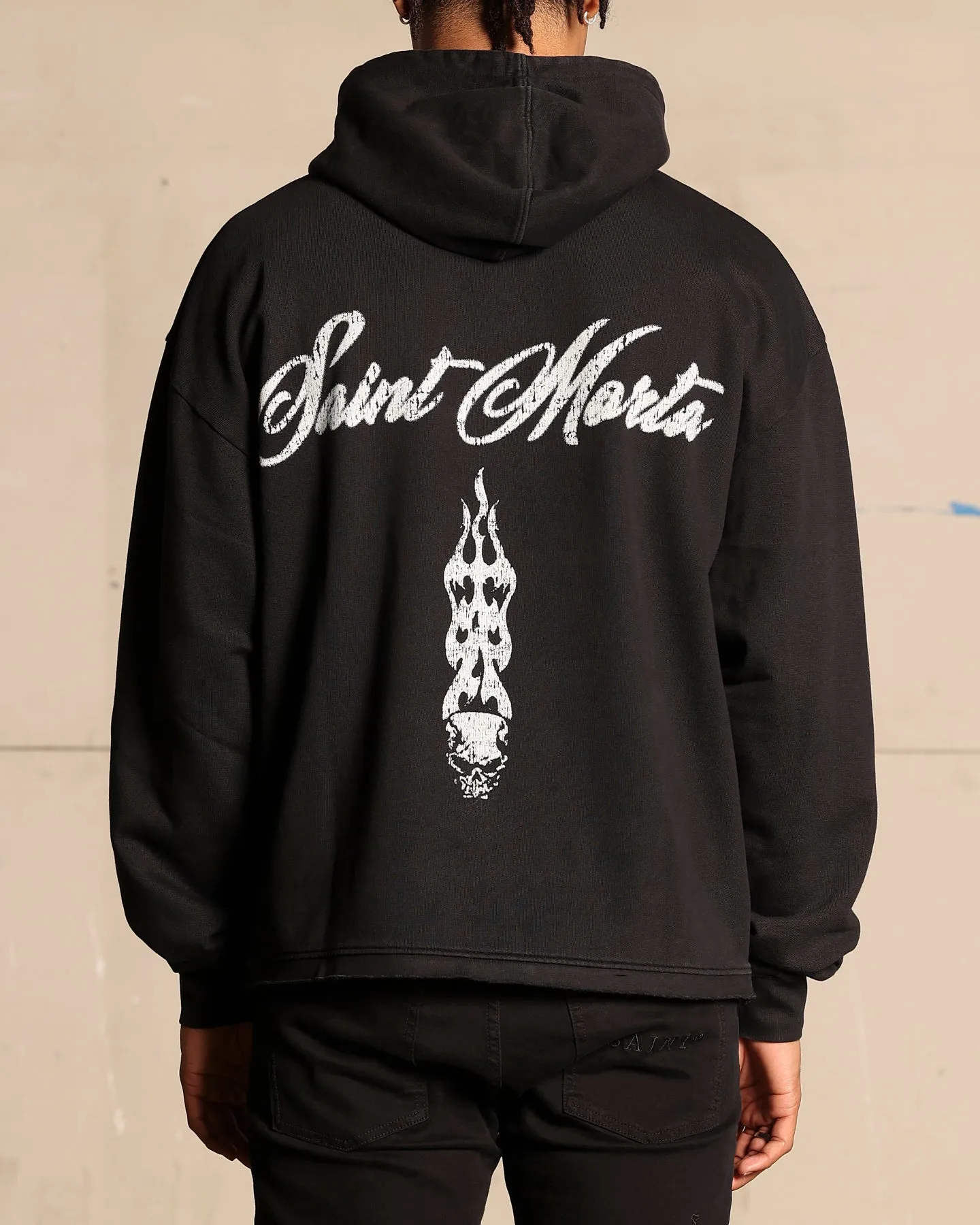 Saint Morta Roadhouse Boxy Hoodie Washed Black Windproof Barrier Design