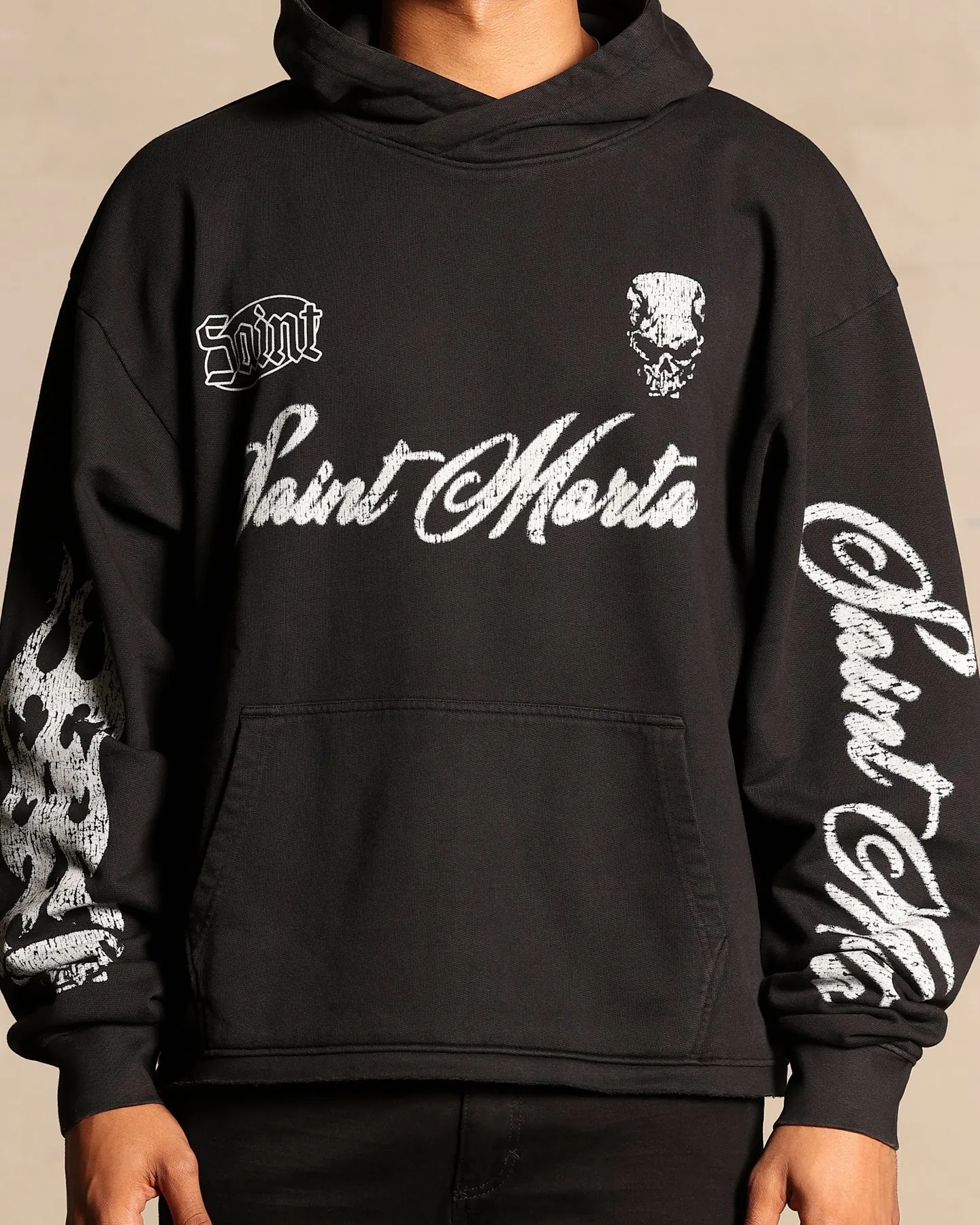 Saint Morta Roadhouse Boxy Hoodie Washed Black Business Meeting