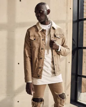 Secure Zip Pockets Saint Morta Sherpa Denim Jacket Brown