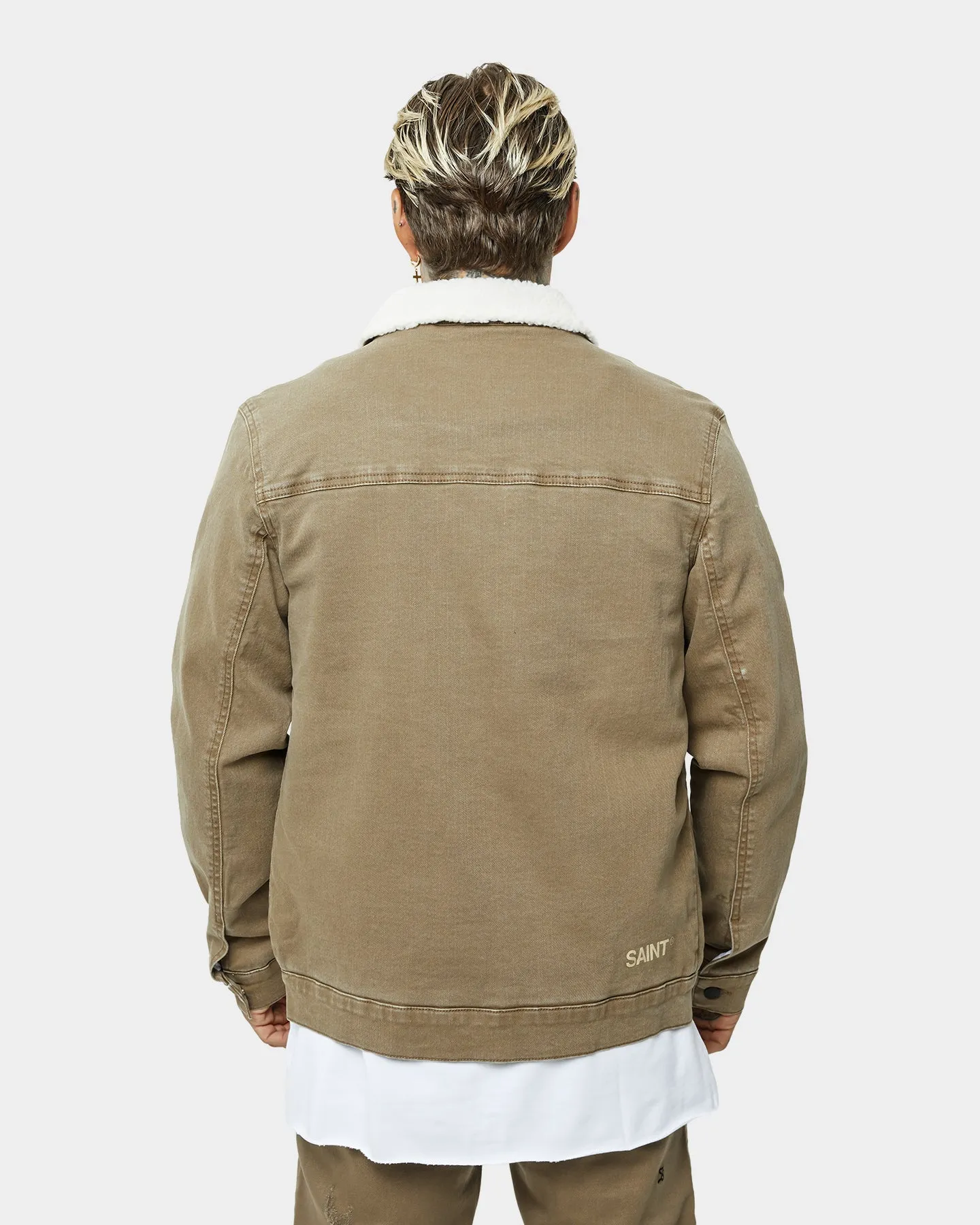 Abrasion Resistant Panels Saint Morta Sherpa Denim Jacket Brown