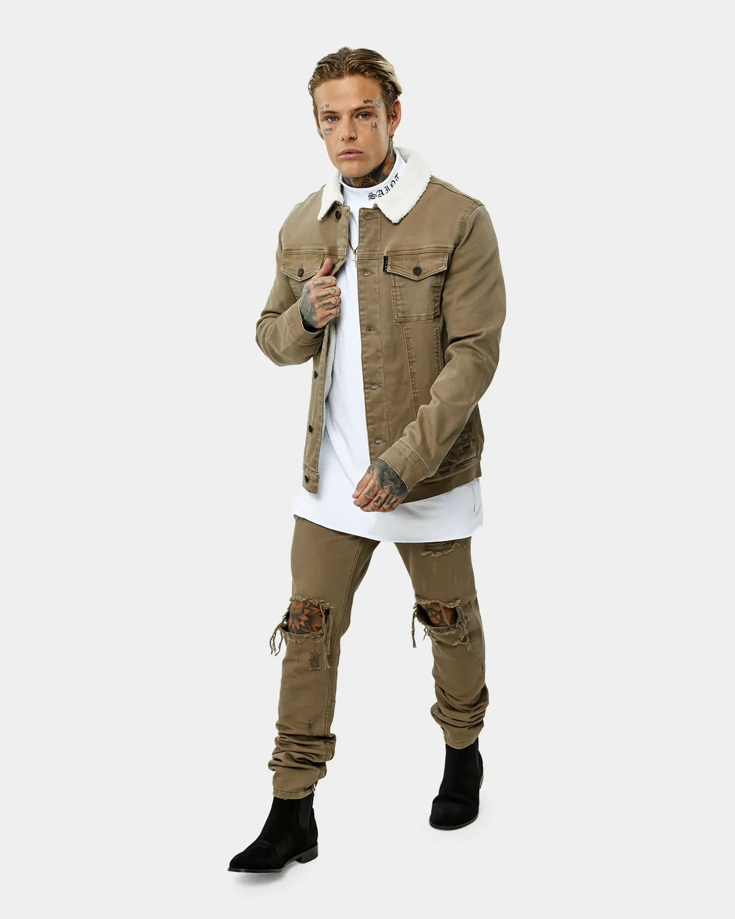 Saint Morta Sherpa Denim Jacket Brown humid