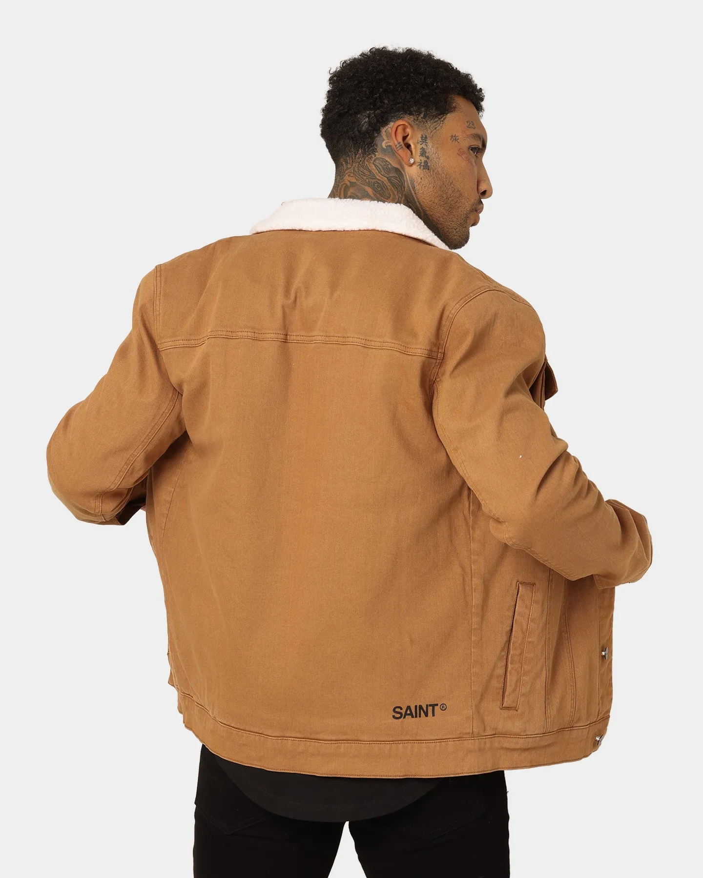 Saint Morta Sherpa Denim Jacket Tan/Cream Versatile Layering Piece Dirt Repellent Surface