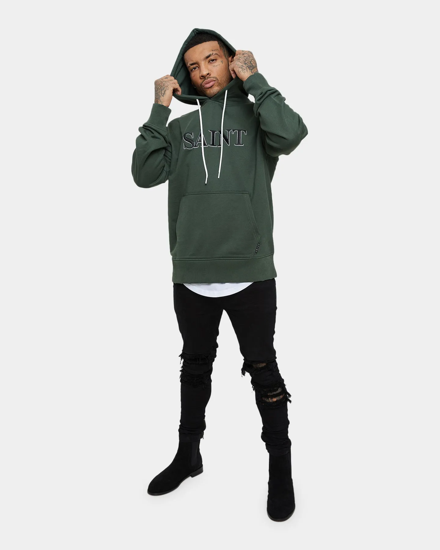 Saint Morta Society Hoodie Dark Green Give Perforated Details