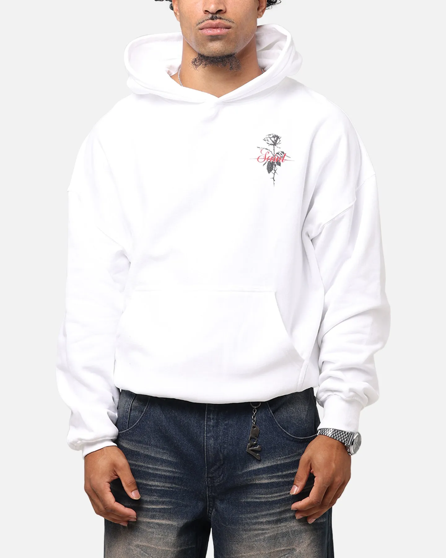 Saint Morta St Valentines Boxy Hoodie White Brush