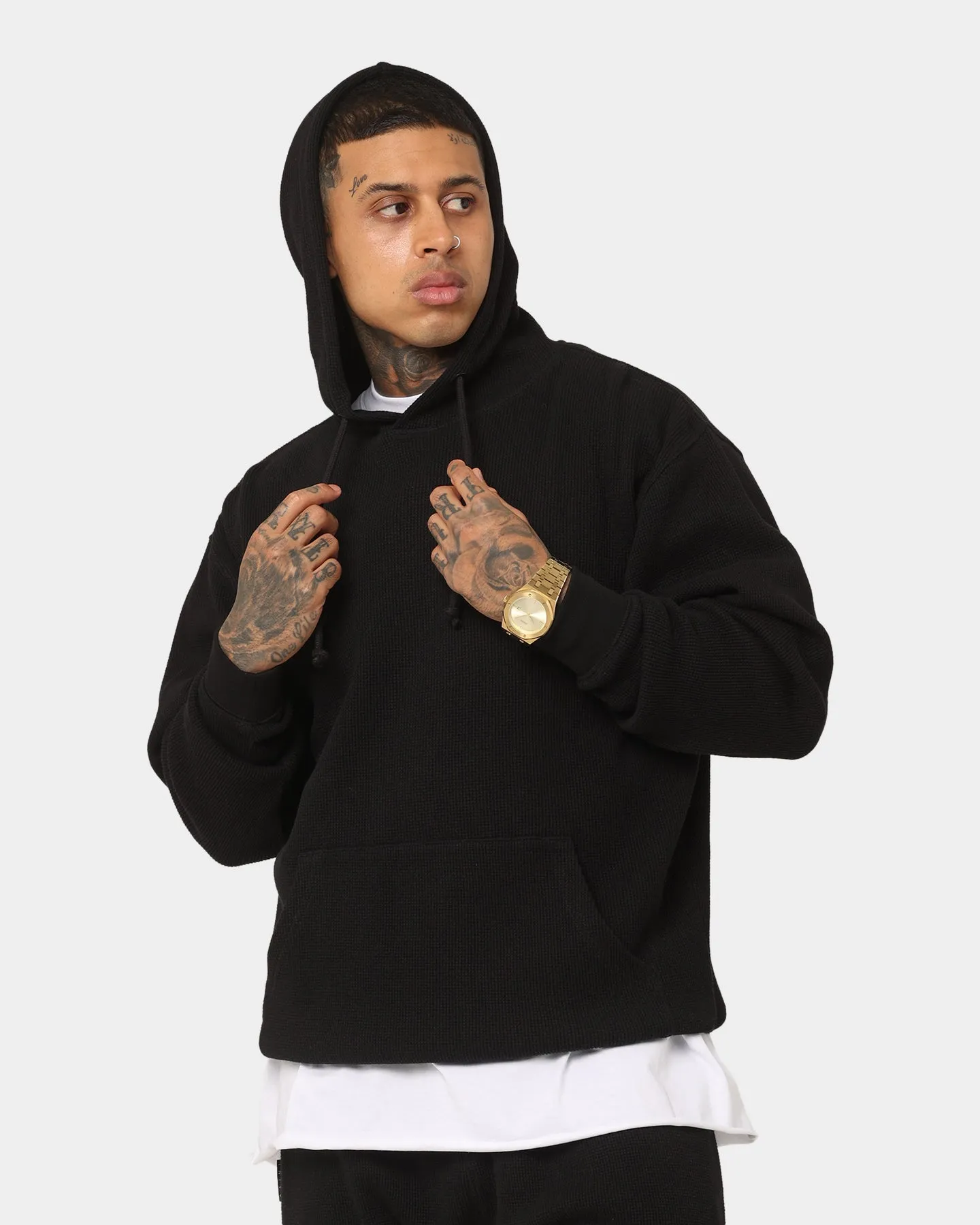 Saint Morta Waffle Hoodie V2 Black Display