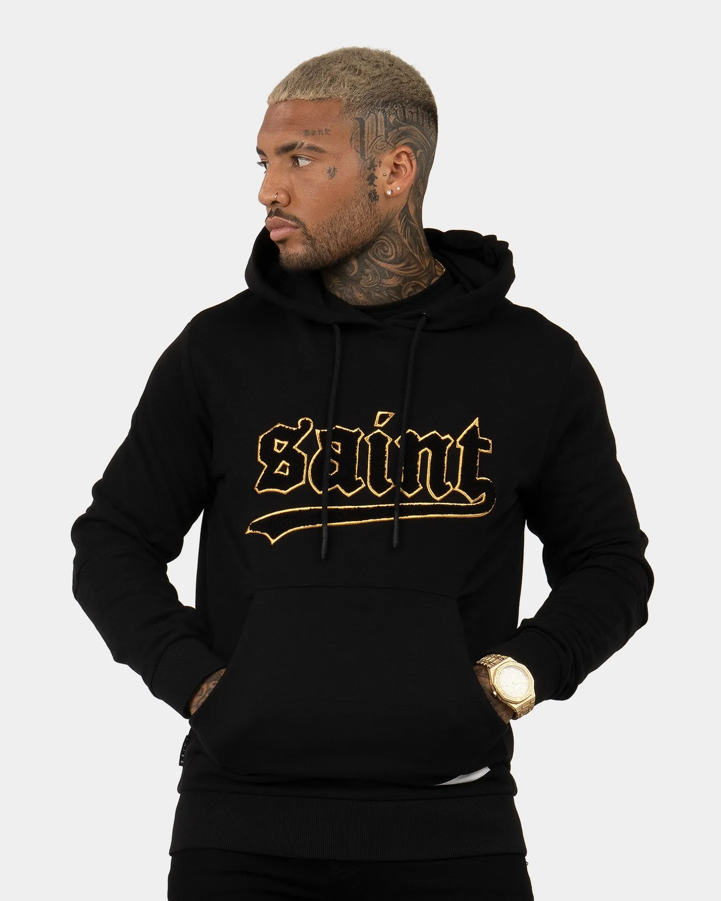 Saint Morta Westside New Age Hoodie Black/Gold Wind Resistant Design