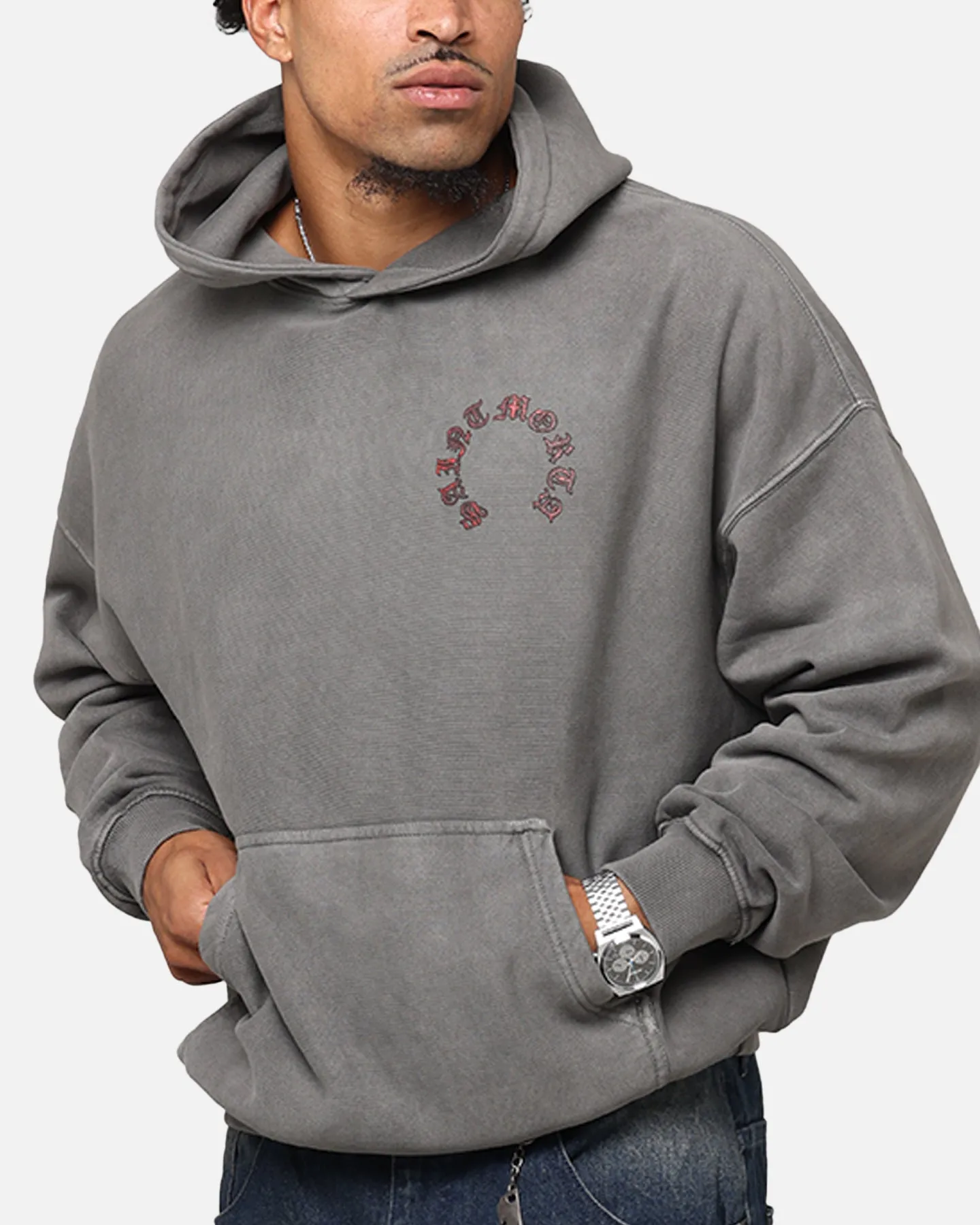Saint Morta Worldwide Boxy Hoodie Washed Charcoal Temperature Adaptive Fabric Elderly