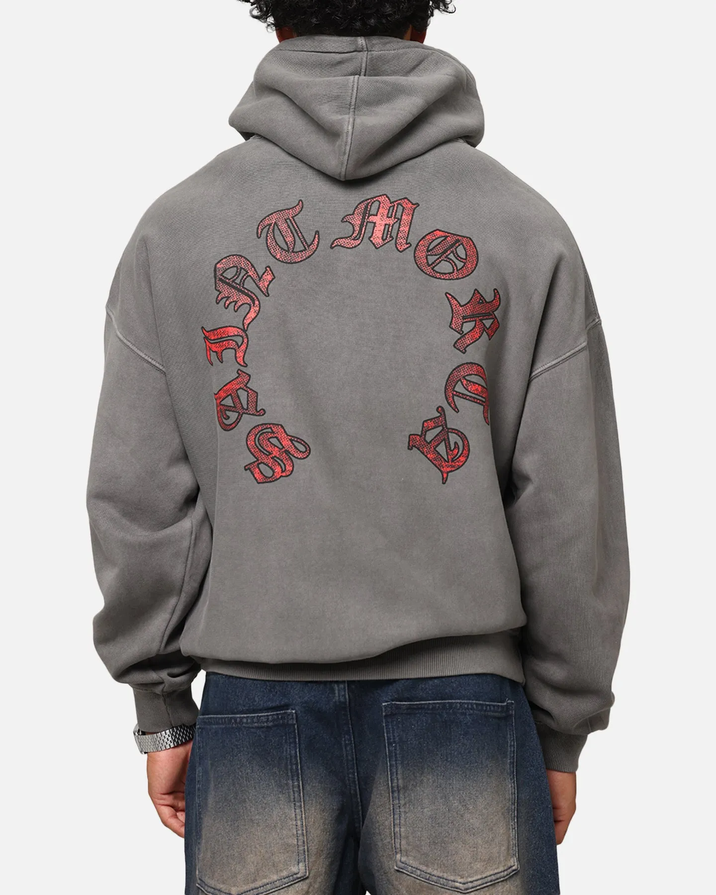 Saint Morta Worldwide Boxy Hoodie Washed Charcoal full-zip