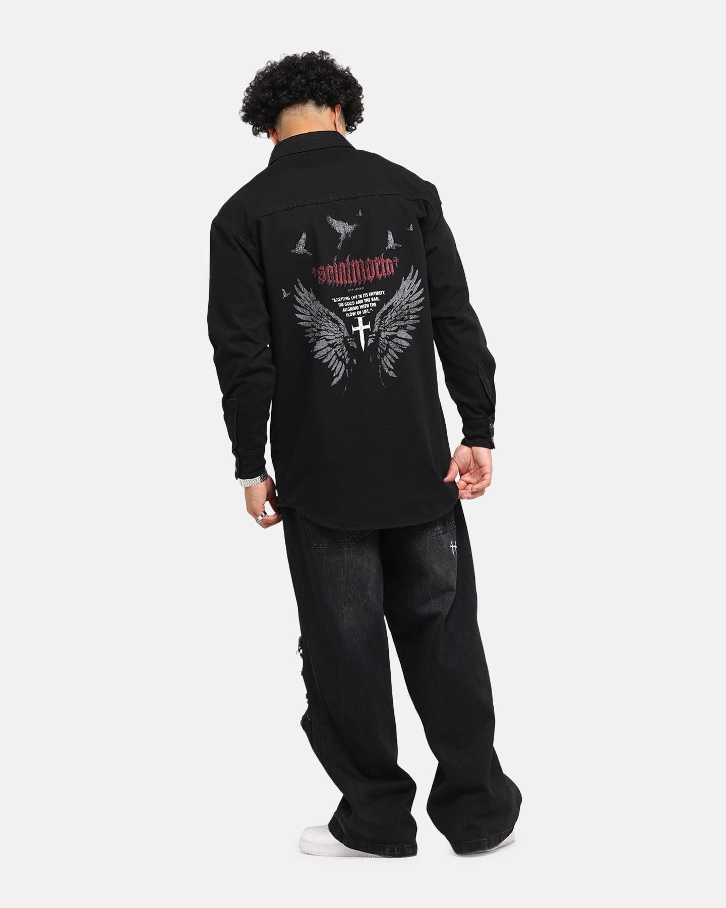 Sustainable Weave Nautical Look Saint Morta Amorafti Long Sleeve Denim Shirt Black Shadow